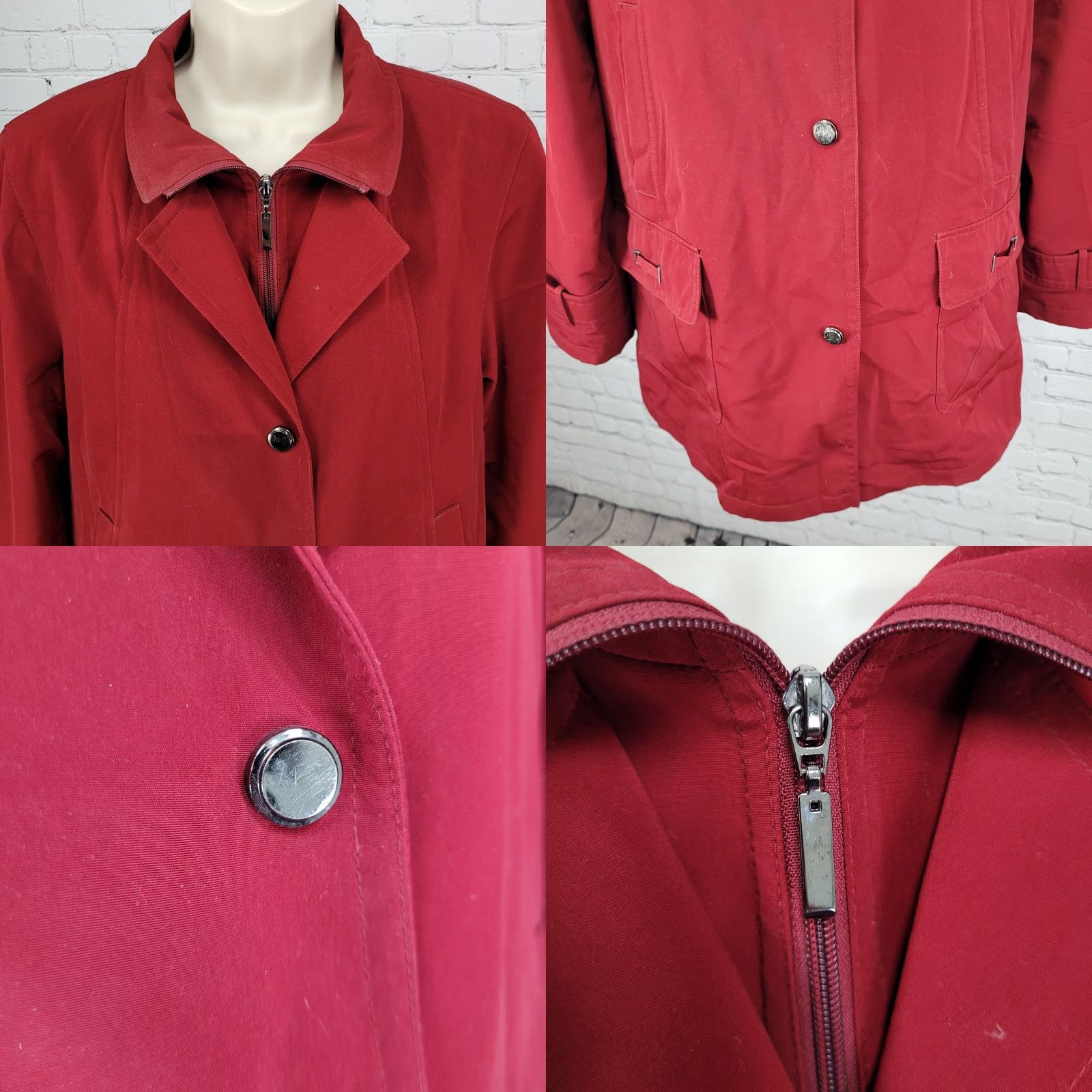 Vintage Gallery Jacket Women M Red Solid Lightweight Collared Pockets Zip Snap Size M / US 6-8 / IT 42-44 - 8 Thumbnail