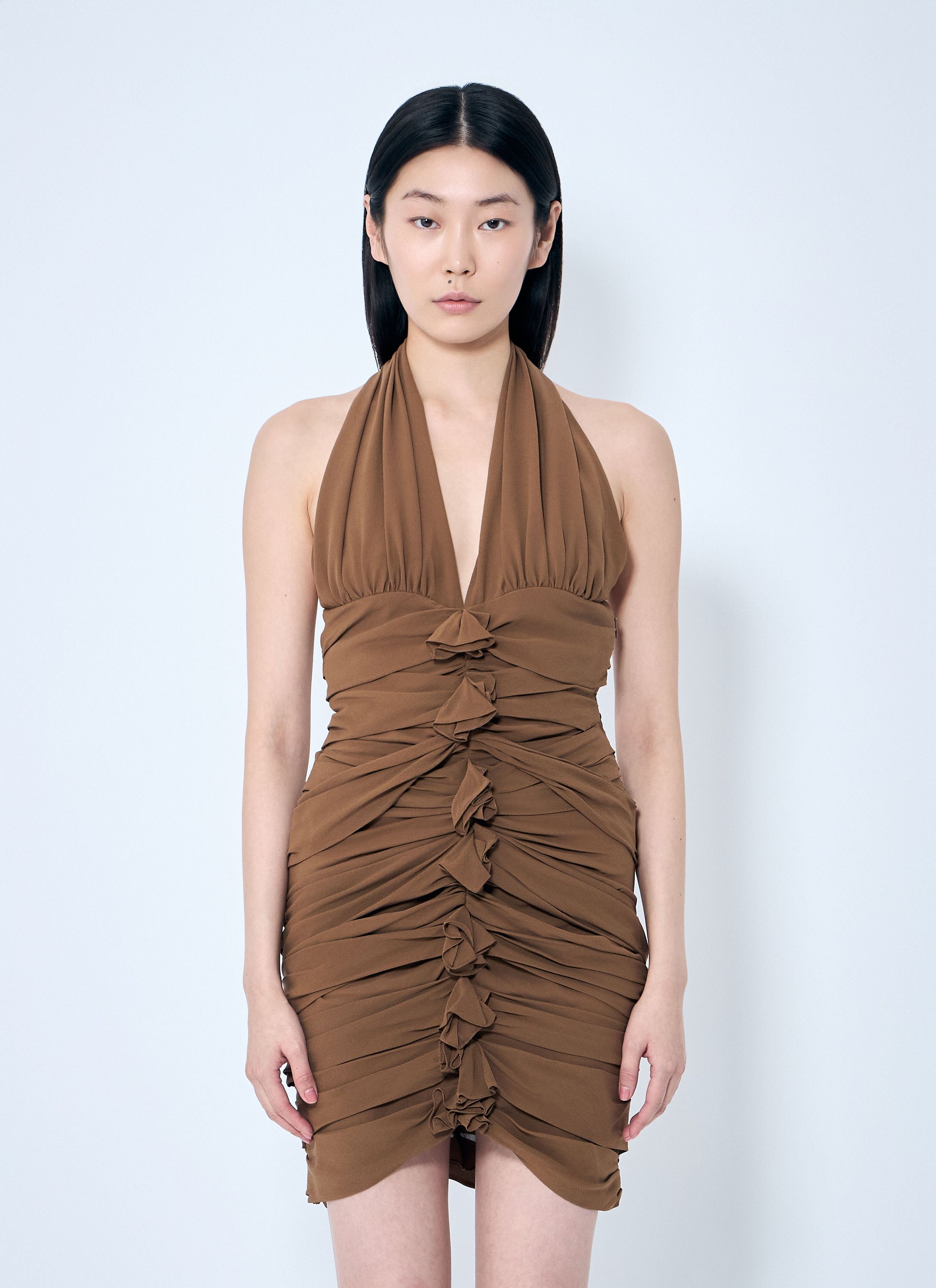Saint Laurent Paris o1bcso1str1125 Halter Dress In Silk Crepe in Taupe/Brown Size XS / US 0-2 / IT 36-38 - 2 Thumbnail
