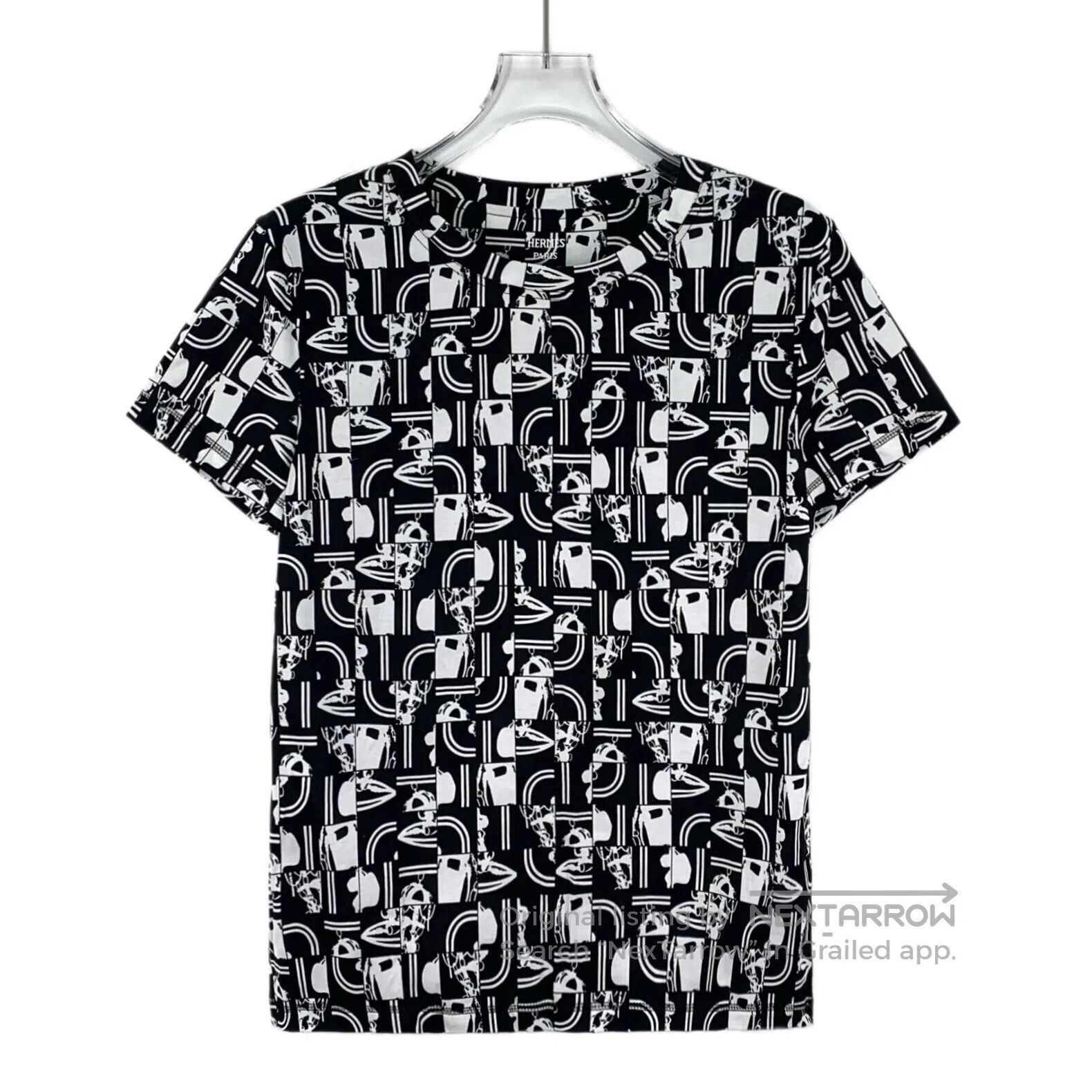 Hermes Hermes Black Geometric Pattern Printed Cotton Crew Neck Sh Size XS / US 0-2 / IT 36-38 - 1 Thumbnail