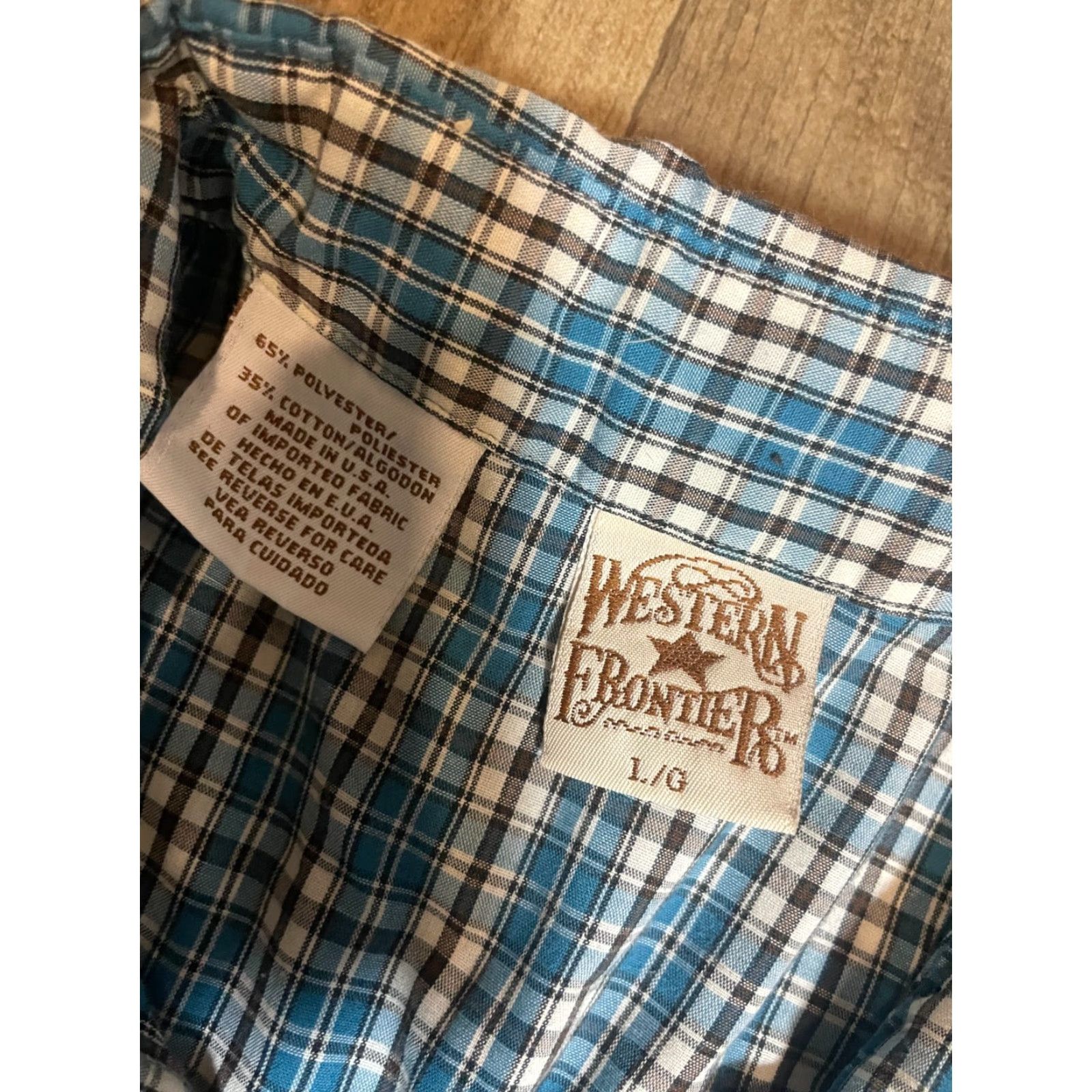 Vintage Pearl Pearl Snap Blue Plaid Short Sleeve Button-Up Collared 2 Pocket Mens L Western Frontier Shirt Size US 33 - 5 Thumbnail