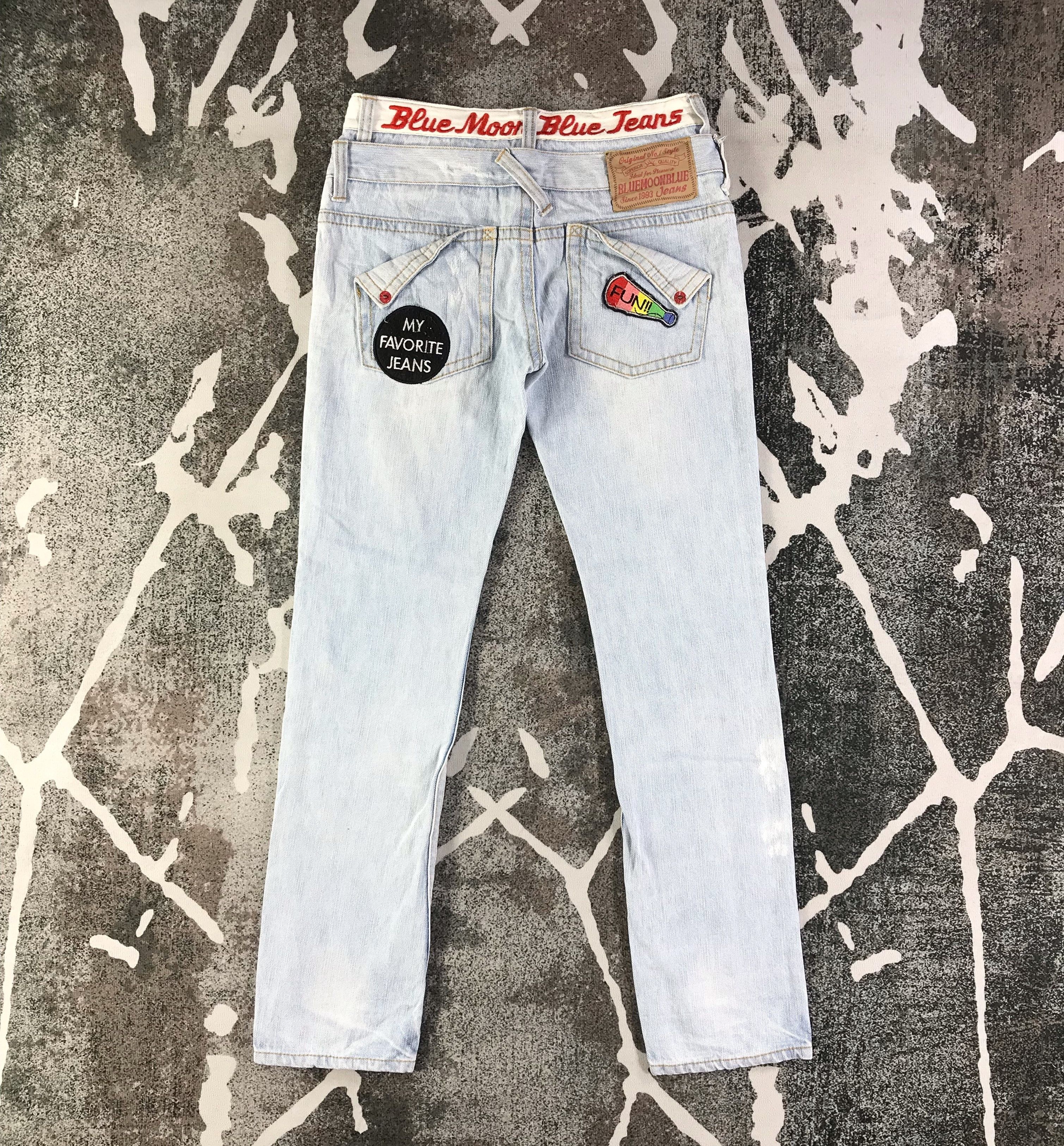 Japanese Brand Blue Moon Blue Jeans Double Waist Patchwork Jeans KJ1584 Size 29" - 2 Thumbnail