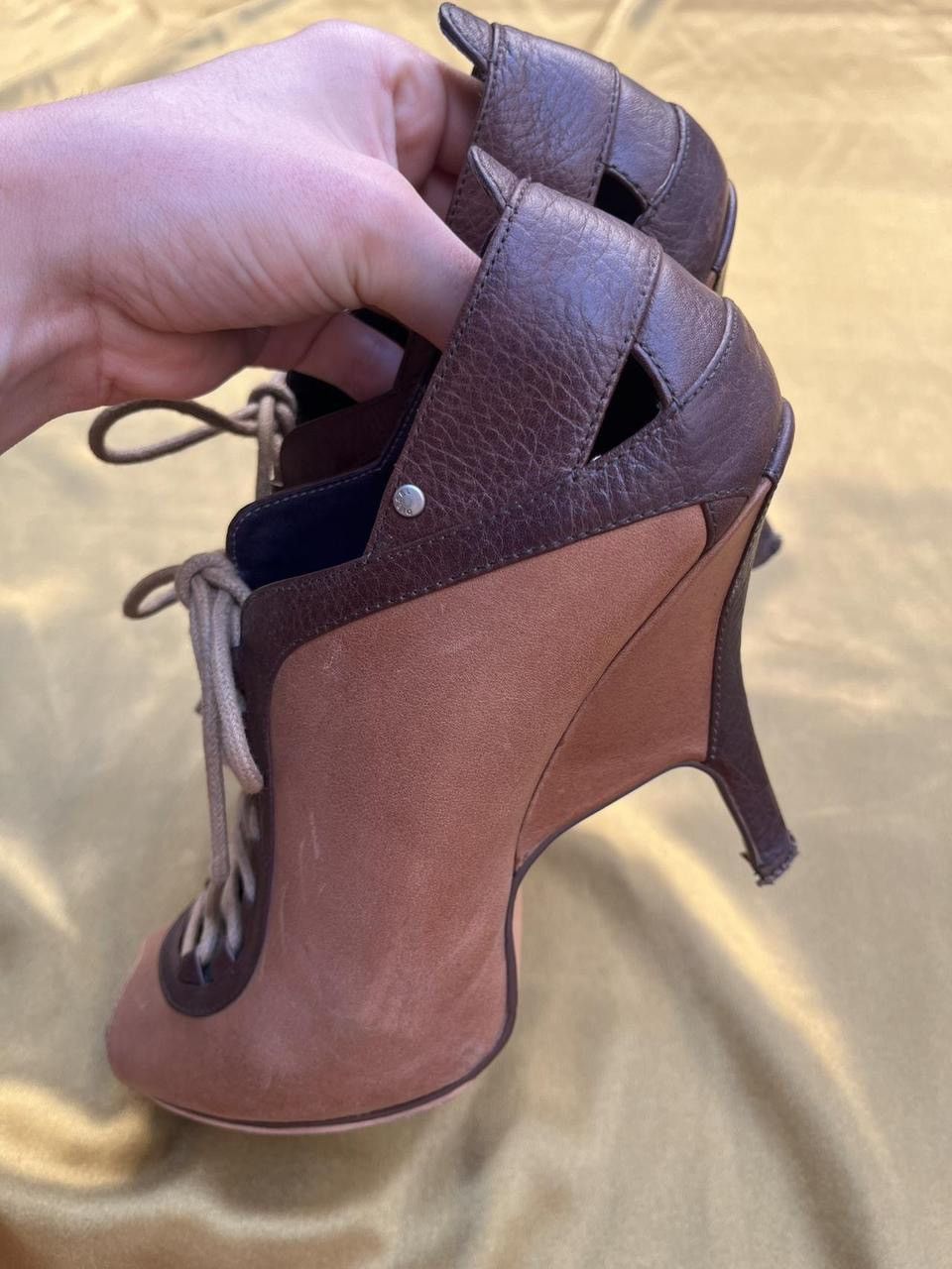 Diesel Diesel Brown Lace-Up Peep Toe Heels Size US 7 / IT 37 - 8 Thumbnail