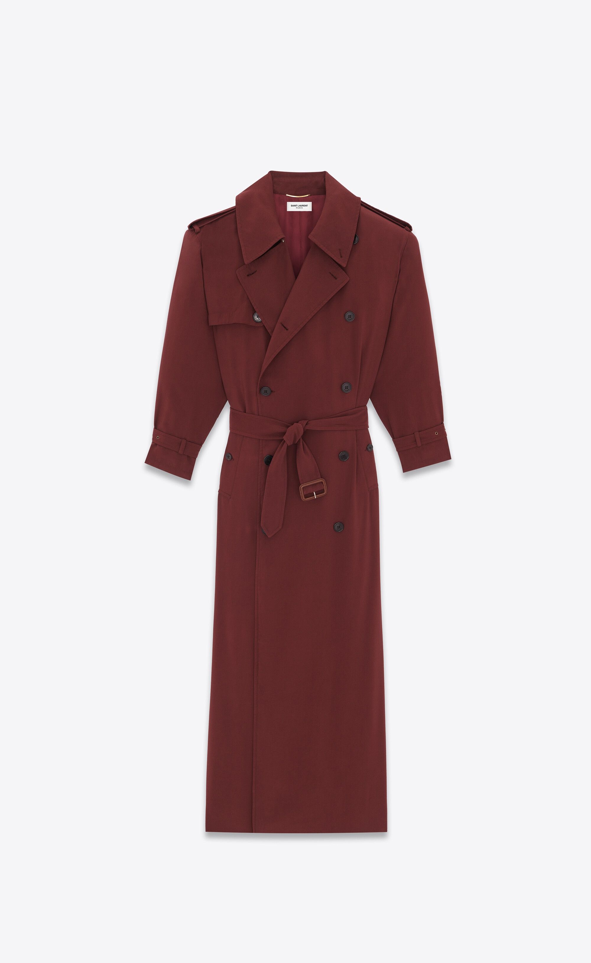 Saint Laurent Paris o1s1wg110225 749437 Trench Coat in Twill in Burgundy Size M / US 6-8 / IT 42-44 - 1 Thumbnail