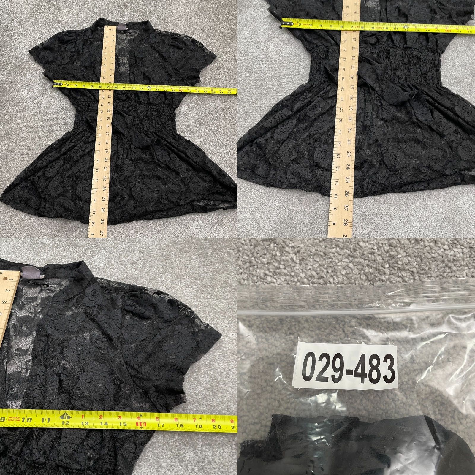Vintage Eyeshadow Dress Women A-Line Mini 0 Black Lace Short Sleeve V-Neck Casual Smocked Lightweight Summer Size 25" / US 0 / IT 36 - 8 Thumbnail