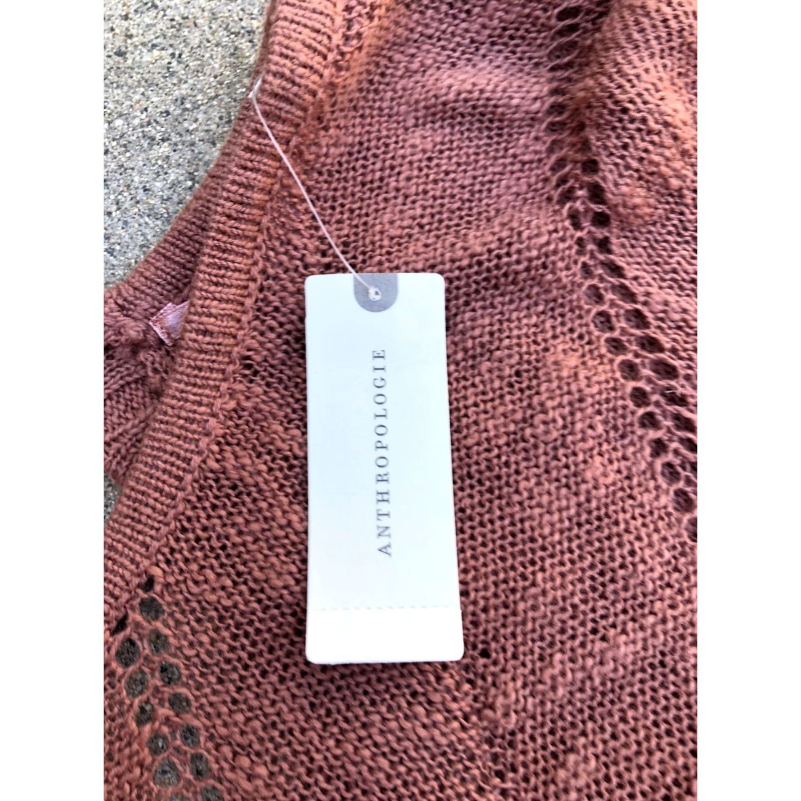 Anthropologie KNITTED & KNOTTED Anthropologie Linen Blend Sweater Women's Medium Open Back Cardigan Purple Taupe 3/4 Sleeve Mens Womens Girls Boys Size M / US 6-8 / IT 42-44 - 6 Thumbnail