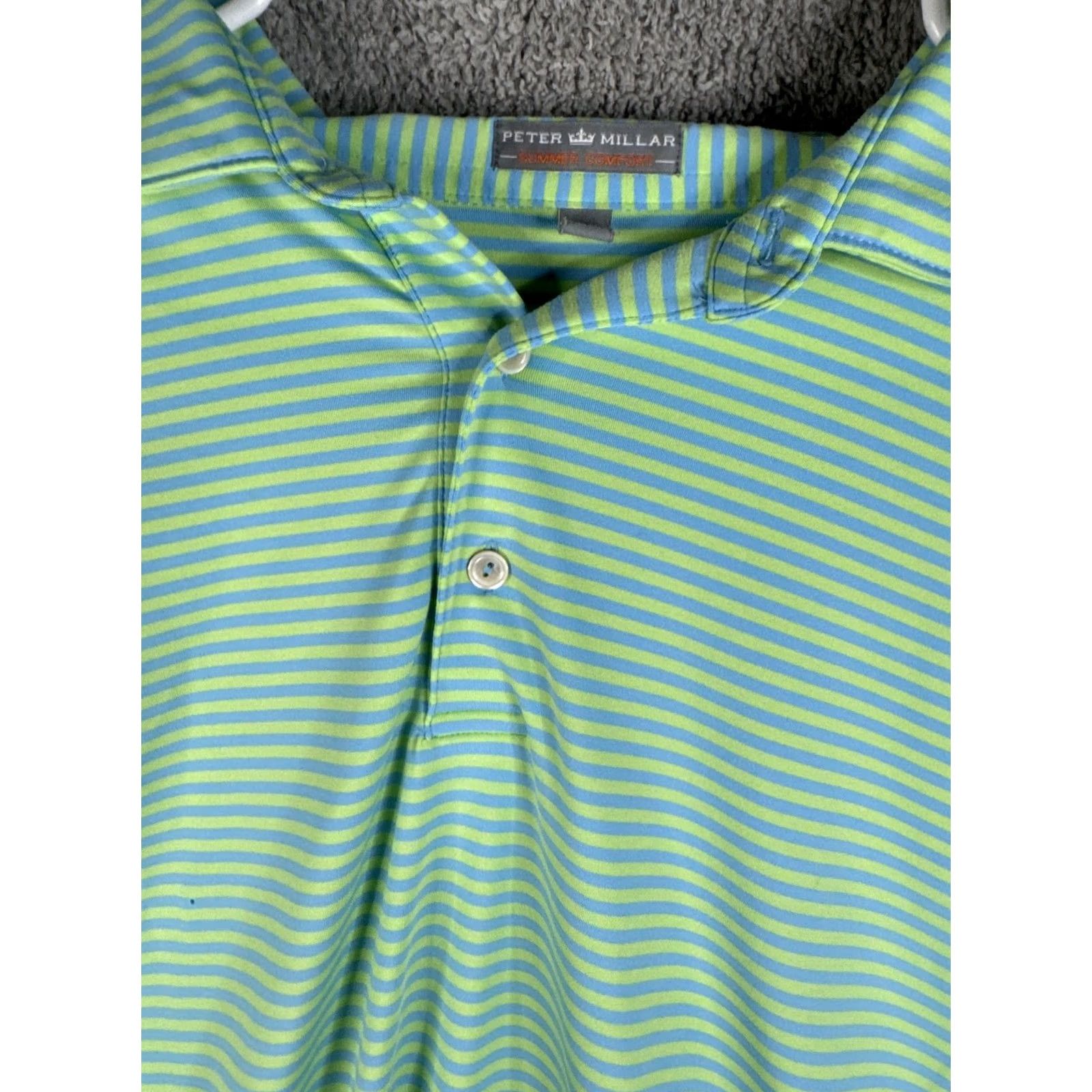 Peter Millar VINTAGE? No — Peter Millar Polo Shirt Mens 2XL Green Blue Stripe Golf Performance Short Sleeve Shirt Size US XXL / EU 58 / 5 - 6 Thumbnail