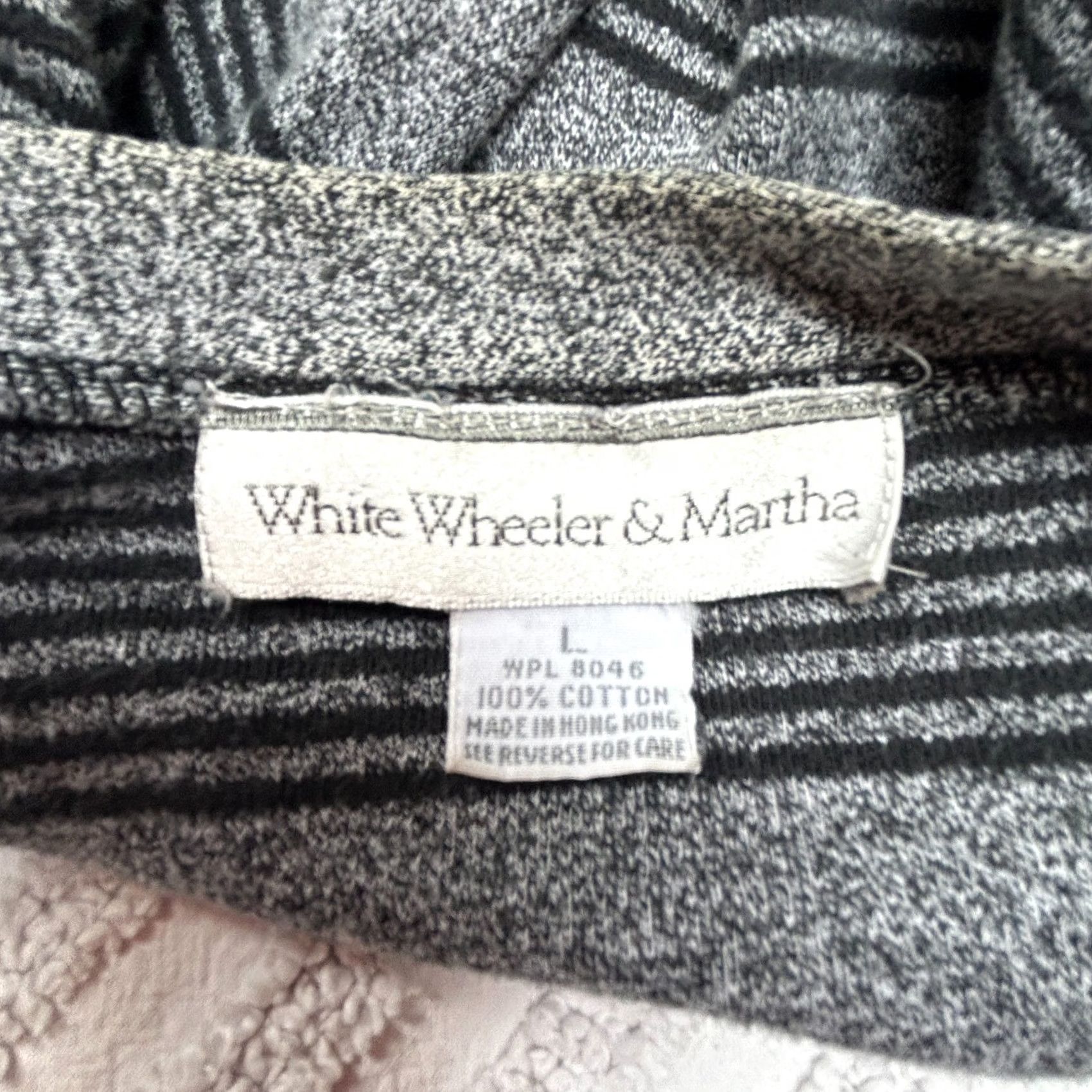 Vintage White Wheeler & Martha Womens Cardigan Sweater Button Front V-Neck Striped Large Gray Cotton Knit Pullover Flat Measurements L Womens Cardigan Size L / US 10 / IT 46 - 3 Thumbnail