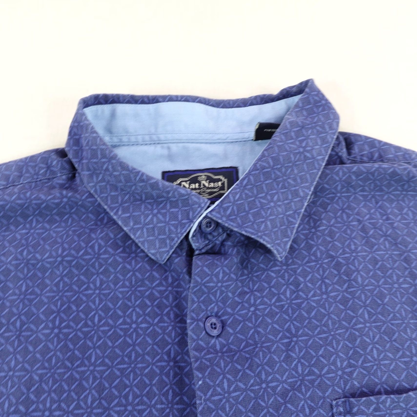 Nat Nast Nat Nast Shirt Mens 2XL Blue Silk Blend Button-Up Camp Luxury Relax Beach Geometric Short Sleeve Collared Button Casual Travel Pockets Size US XXL / EU 58 / 5 - 2 Thumbnail