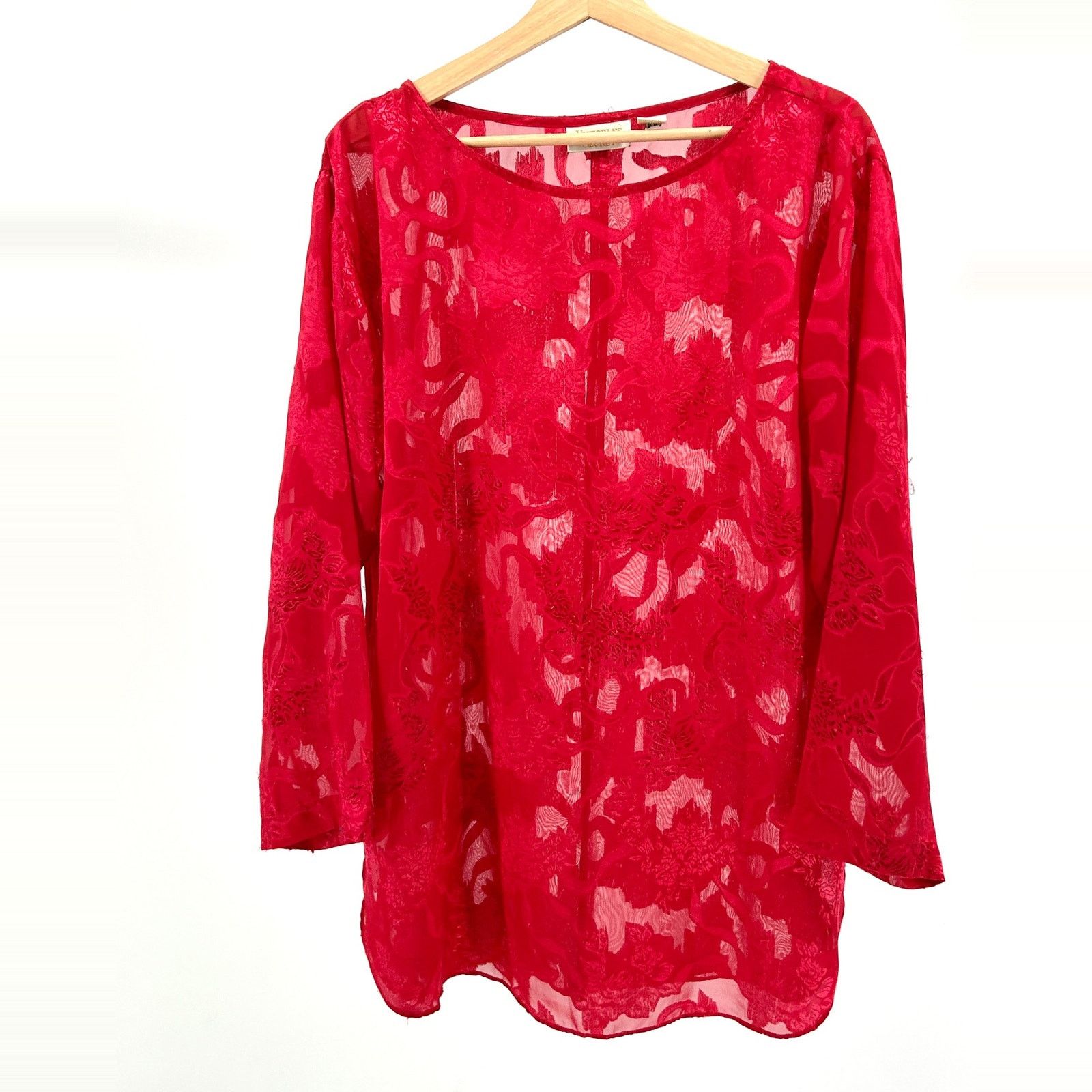 Victoria's Secret Vintage 90s Red Sheer Lace Long Sleeve Blouse Size M / US 6-8 / IT 42-44 - 1 Thumbnail