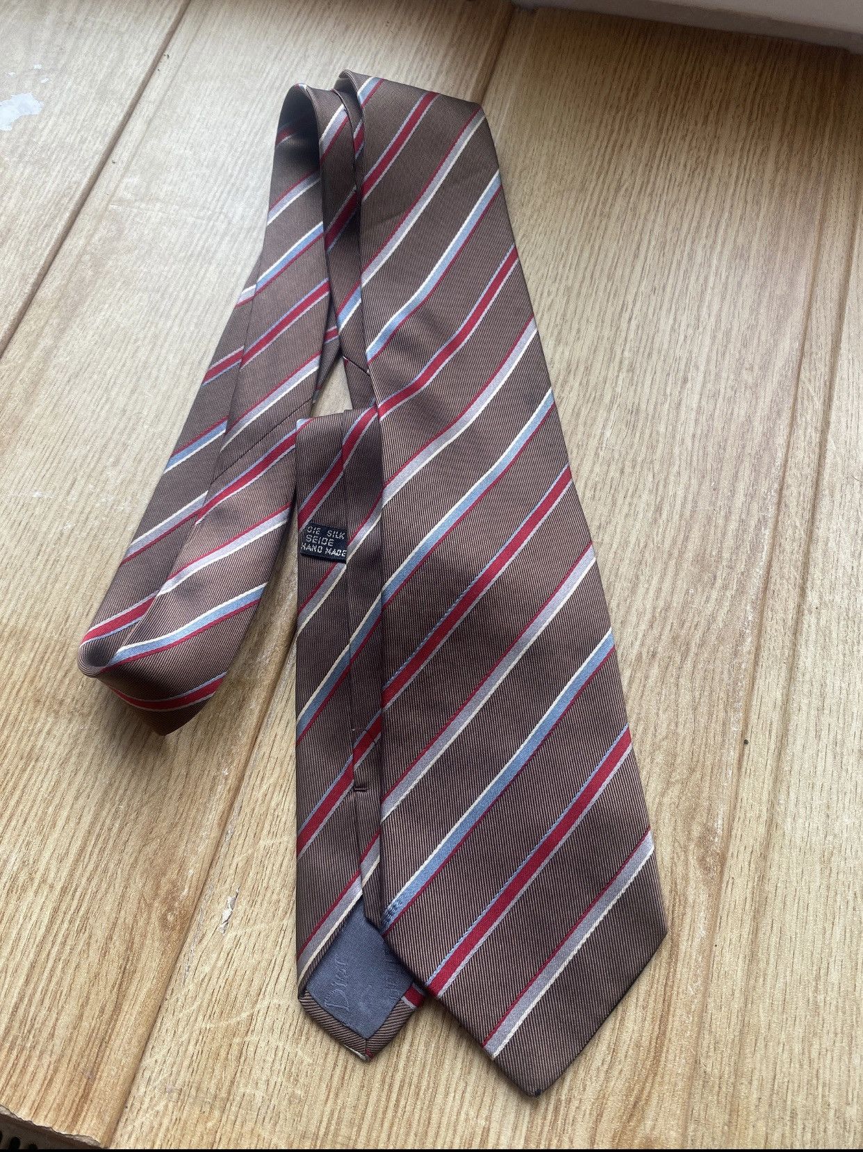 Christian Dior Monsieur Vintage Dior Silk Tie Brown Striped Handmade 90s/00s Size ONE SIZE - 1 Thumbnail