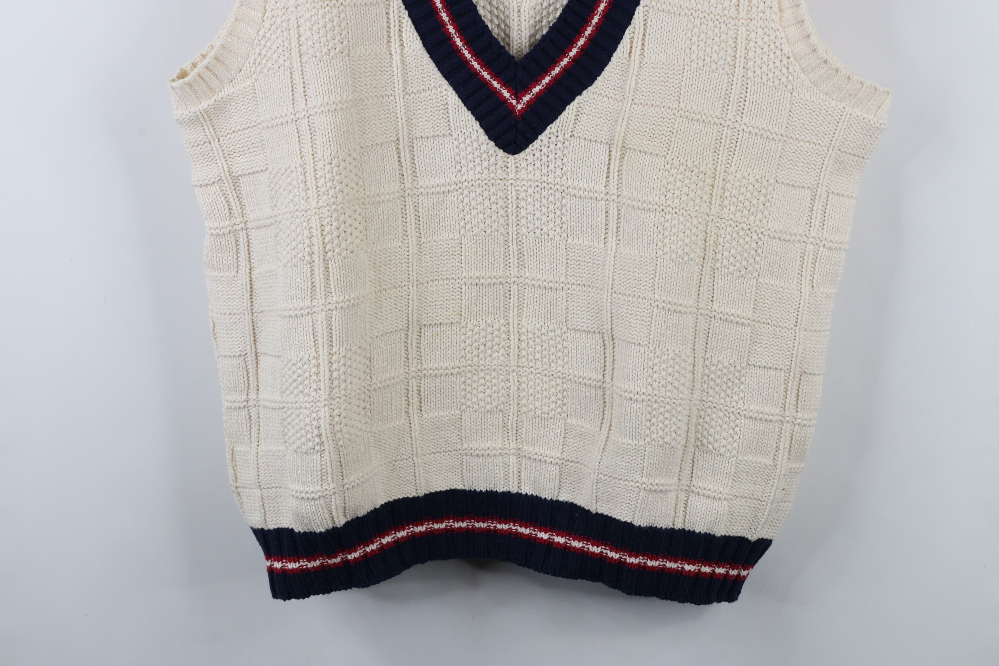 Lands' End × Vintage Vintage 90s Lands End Cotton Knit V-Neck Sweater Vest USA Size US L / EU 52-54 / 3 - 3 Thumbnail