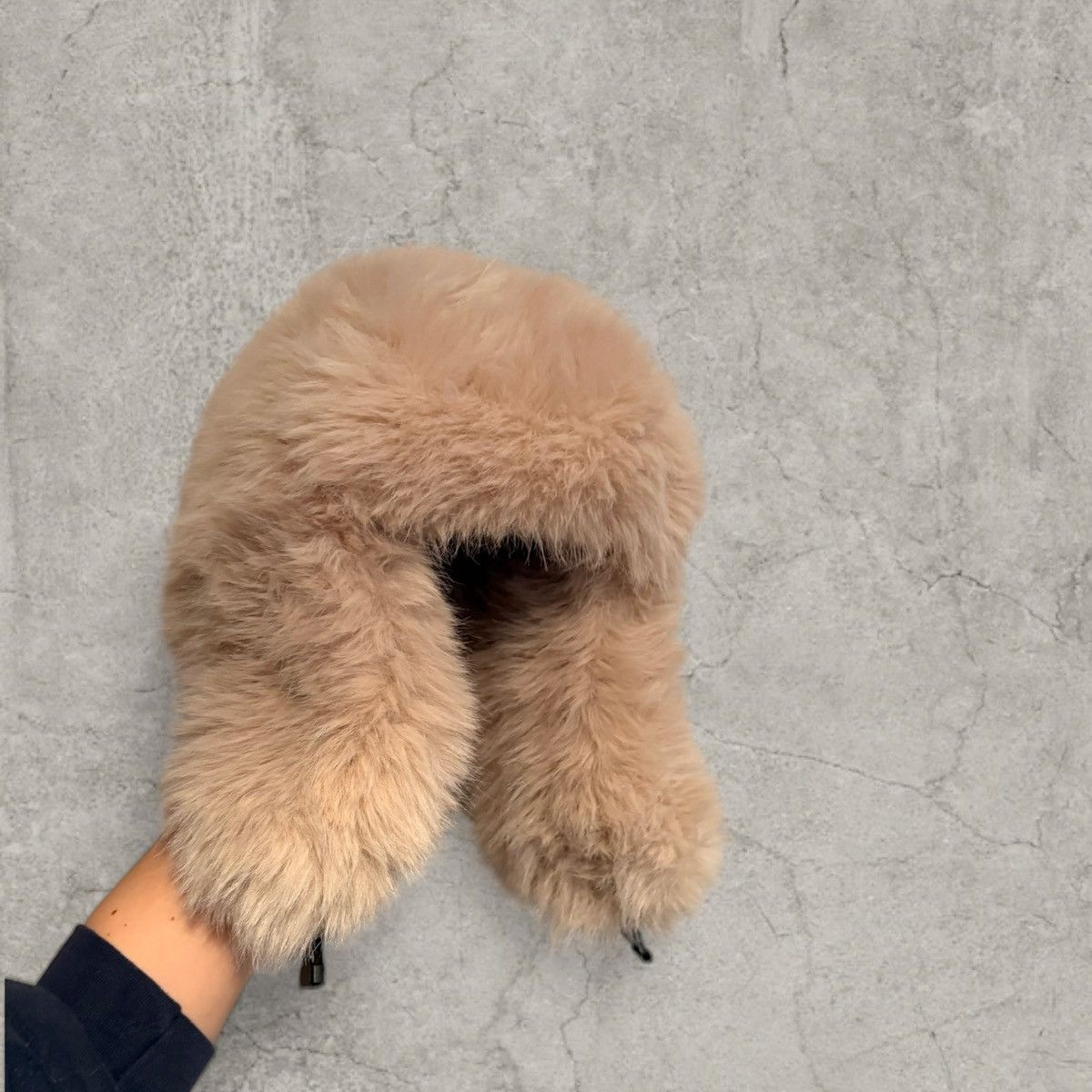 Japanese Brand Russian Ushanka fluffy winter hat, beige faux fur. One size Size ONE SIZE - 1 Thumbnail