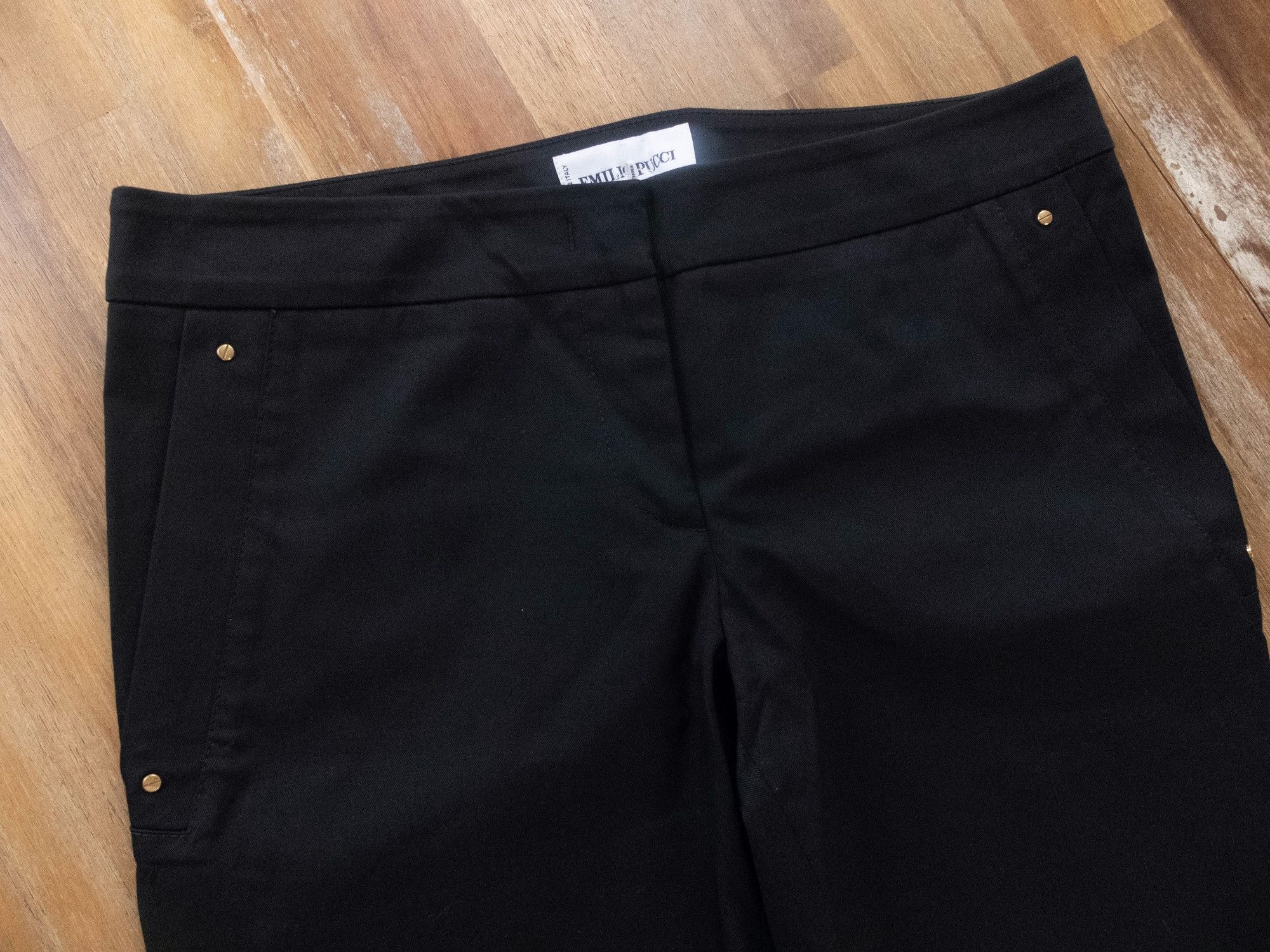 EMILIO PUCCI black stretch cotton crop pants 8 42 trousers