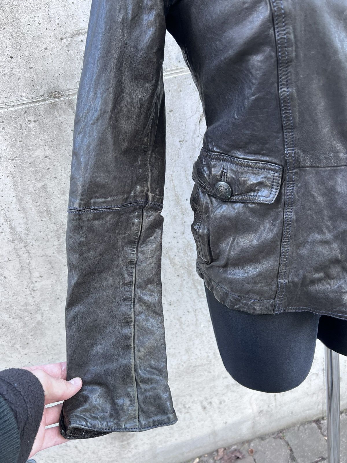 Hedi Slimane Real Leather Napoleon Asymmetrical Zip Cropped Jacket Size M / US 6-8 / IT 42-44 - 3 Thumbnail