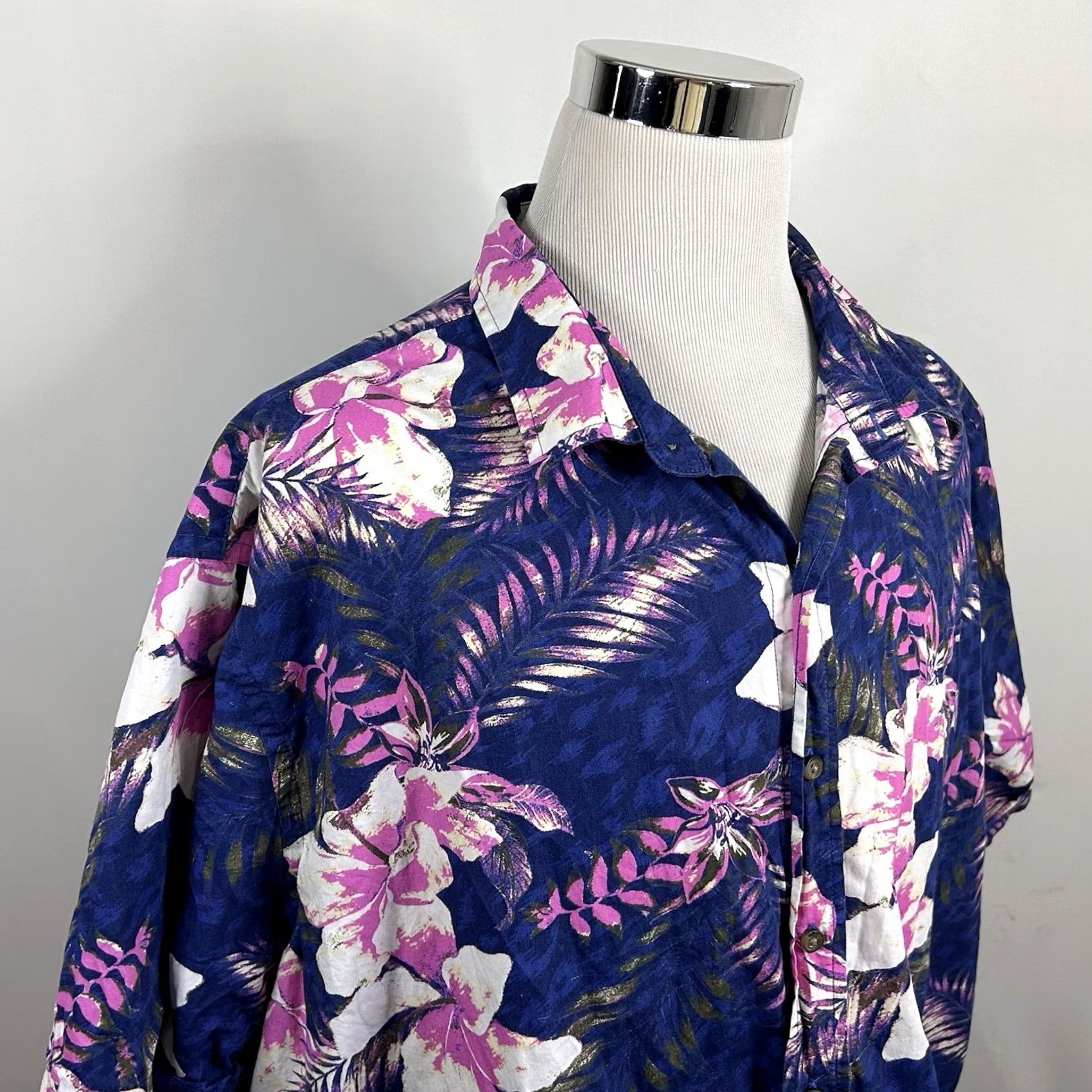ALOHAS Oak Hill 3XL Hawaiian Aloha Shirt Floral 100% Cotton Blue Pink Short Sleeve Shirt Men Mens Size US XXL / EU 58 / 5 - 2 Thumbnail