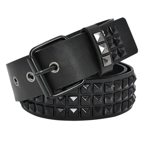 Leather × Vintage All Black Leather Rivet Belt Size ONE SIZE - 3 Thumbnail