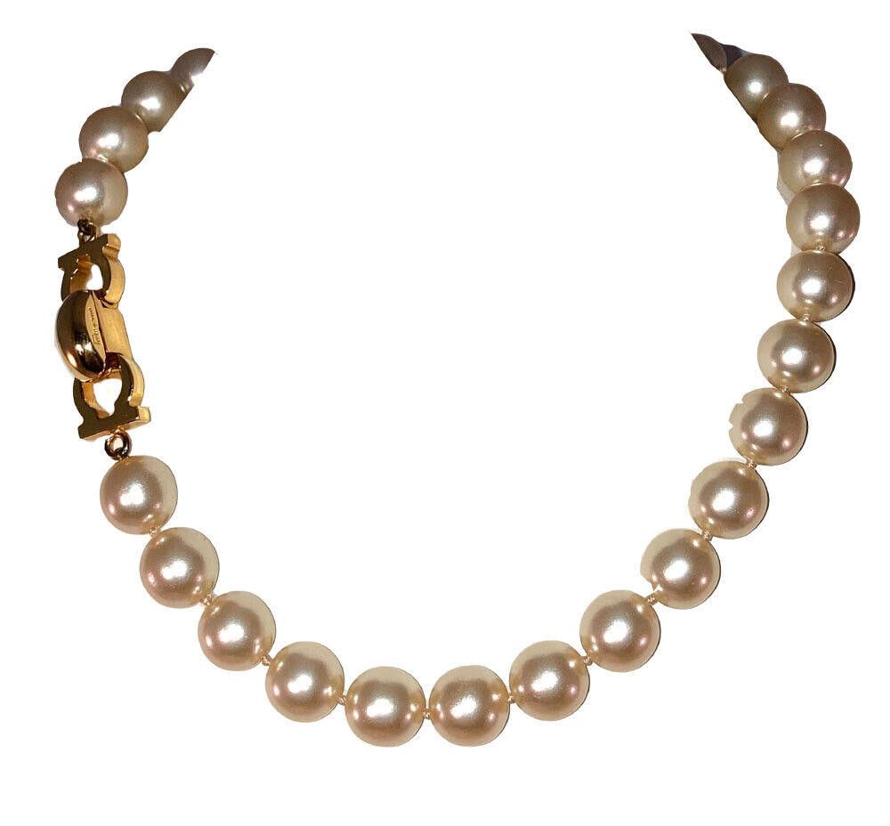 Salvatore Ferragamo Salvatore Ferragamo Simulated Pearl Bead Necklace Gold Tone Size ONE SIZE - 2 Thumbnail