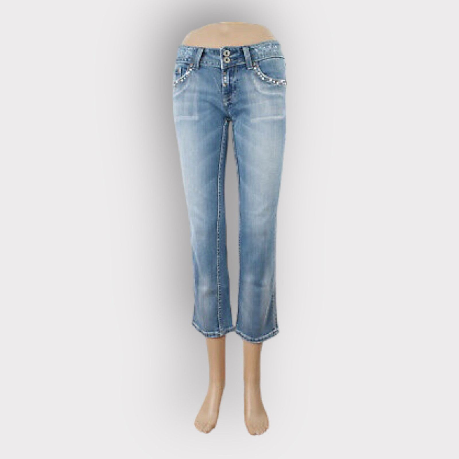 Miss Me Cropped Jeans Flap Pocket Medium Wash Size 27