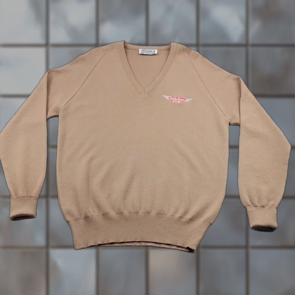 Vintage VTG Symbol Austin Healey MKIII Sweatshirt Mens 42 Long Sleeve Sweater Pullover Beige Wool Logo Crew Neck Vintage 80s 90s Classic Outdoor Designer Size US XL / EU 56 / 4 - 1 Thumbnail