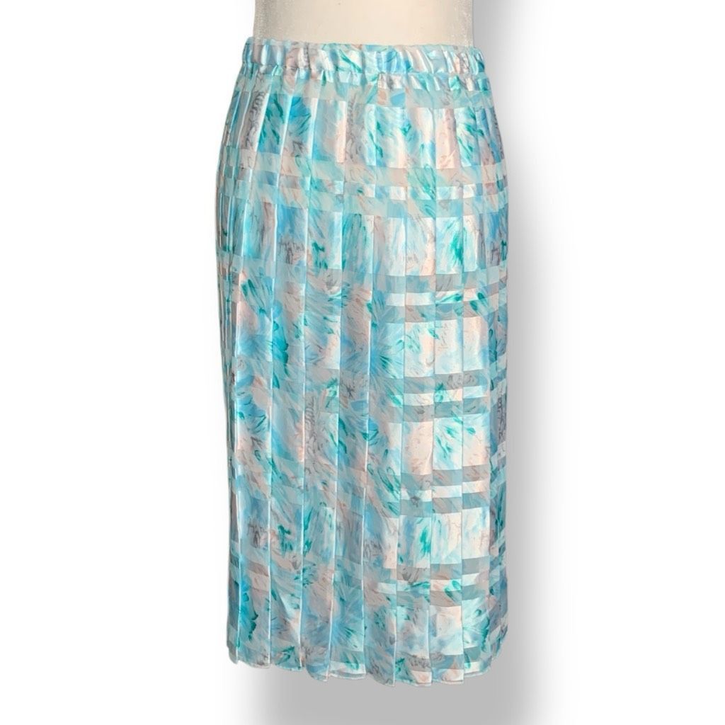 Vintage Vintage Abstract Floral Pastel Semi-Sheer Pleated Midi Skirt Size 28" / US 6 / IT 42 - 3 Thumbnail