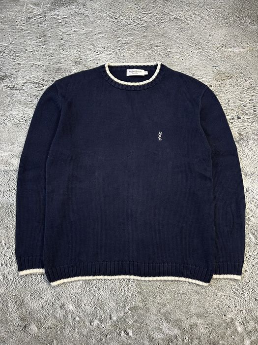 Vintage Yves Saint Laurent Sweater Navy Vintage Small Logo Ysl 90s 