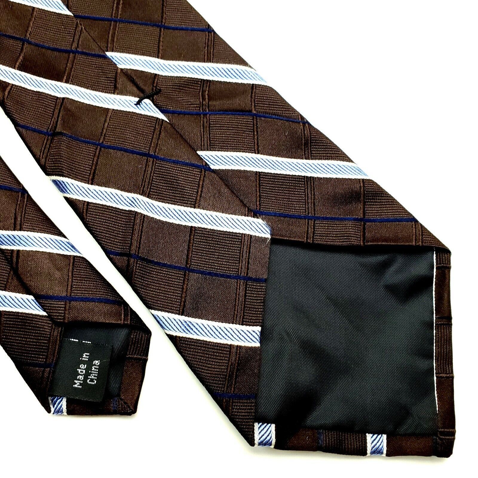 Joseph Abboud Joseph Abboud Silk Tie Brown Woven Plaid Blue Striped Classi Size ONE SIZE - 5 Thumbnail