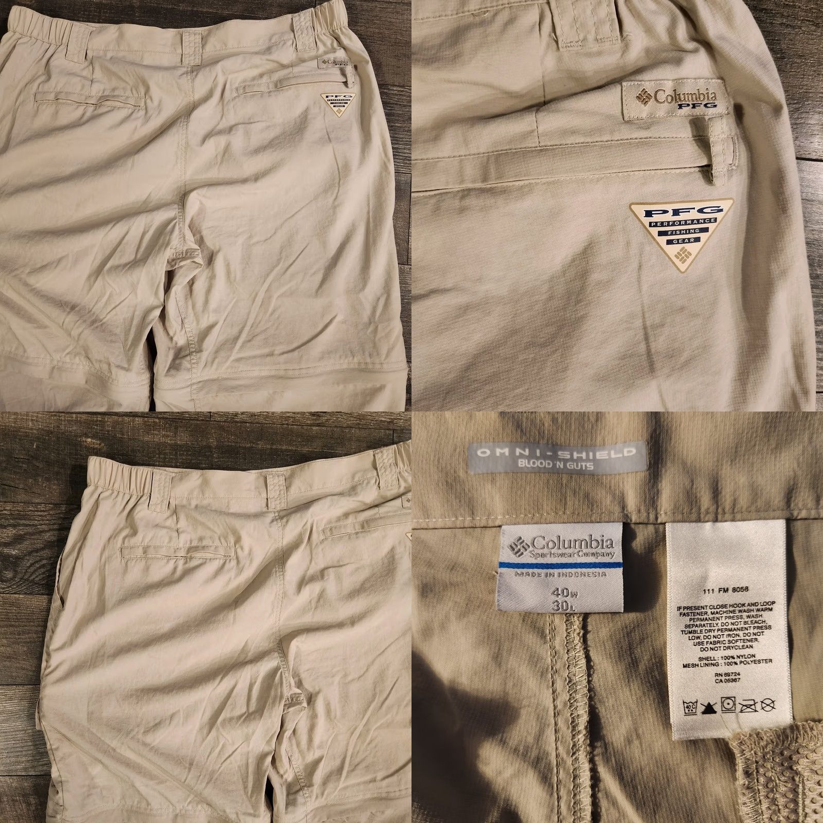 Vintage Columbia PFG Pants Mens XL Tan Fishing Hiking Convertible Omni Shade Cargo 40x30 Size US 40 / EU 56 - 8 Thumbnail
