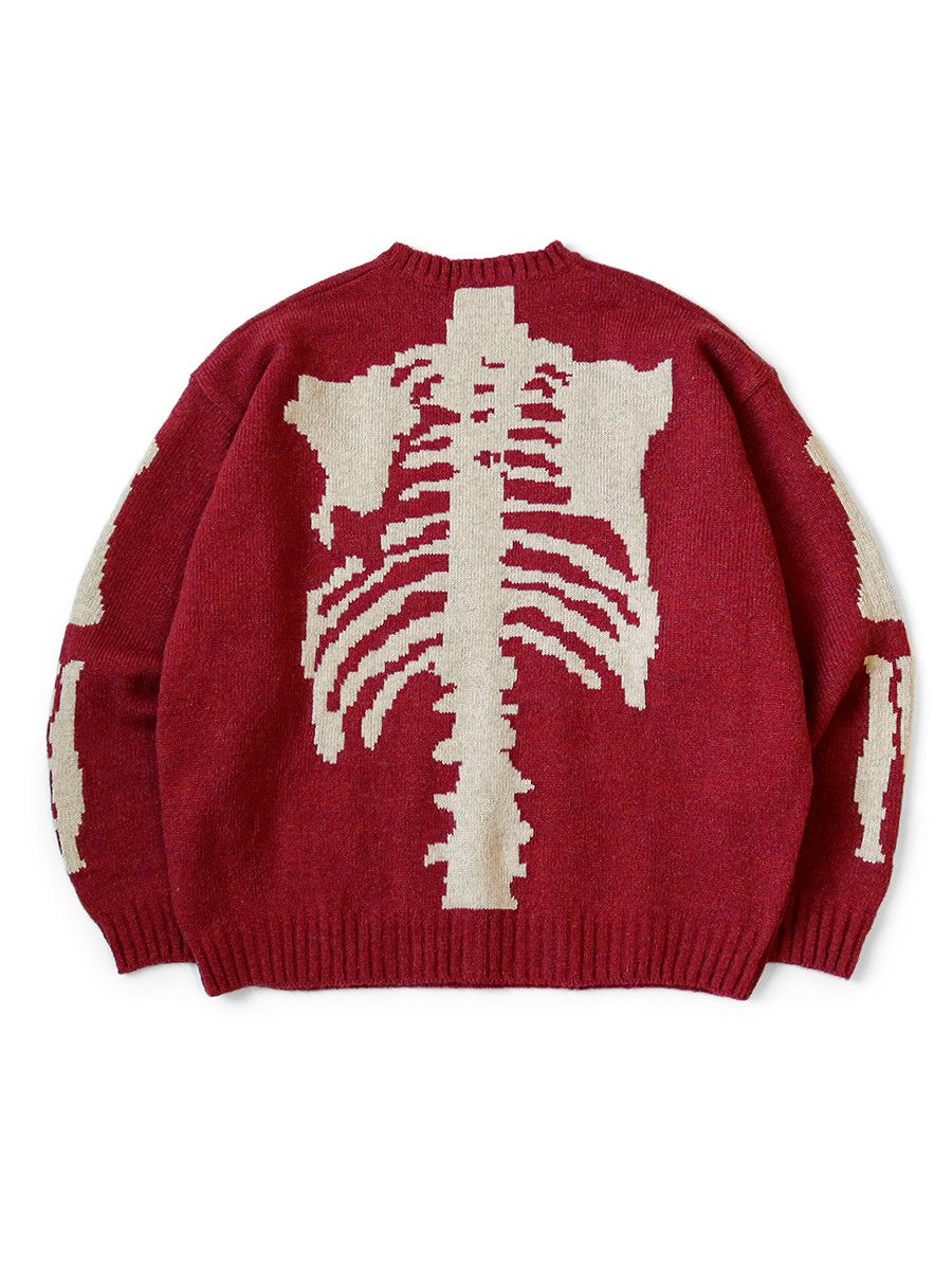 image of Kapital 5G Wool Bone Crew Sweater in Red, Men's (Size Small)