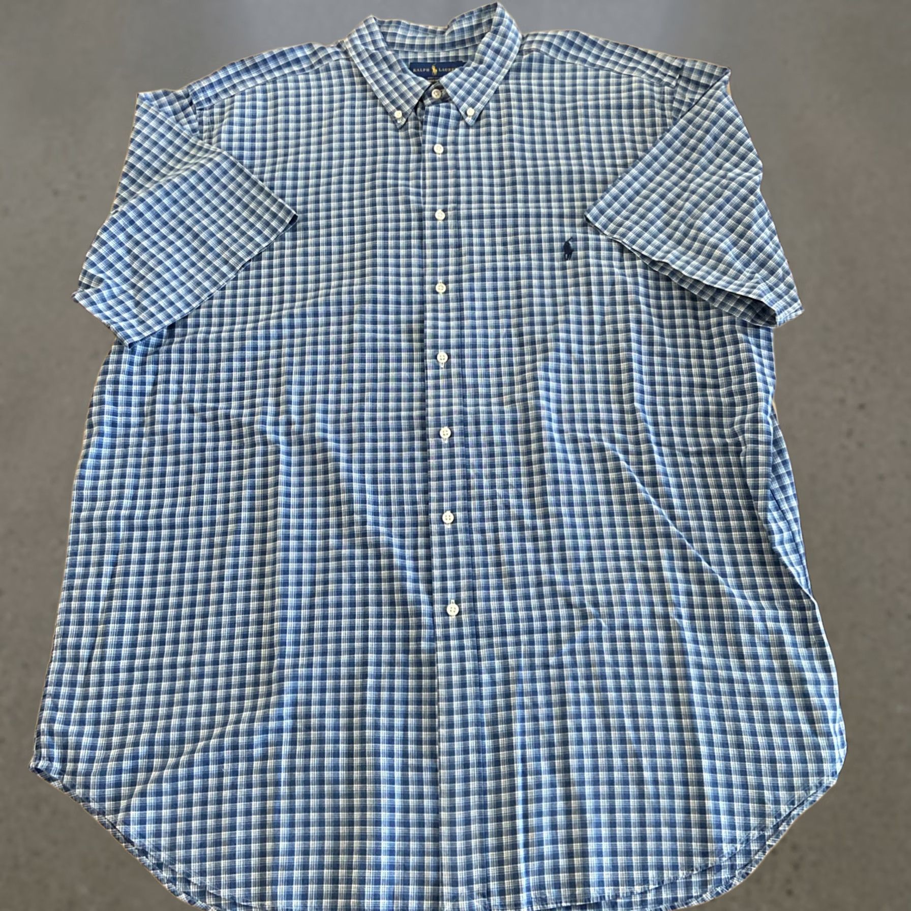 Ralph Lauren Ralph Lauren Indigo Oxford Blue Plaid Short Sleeve Button-Down Shirt 2XLT Mens Size US XXL / EU 58 / 5 - 1 Thumbnail