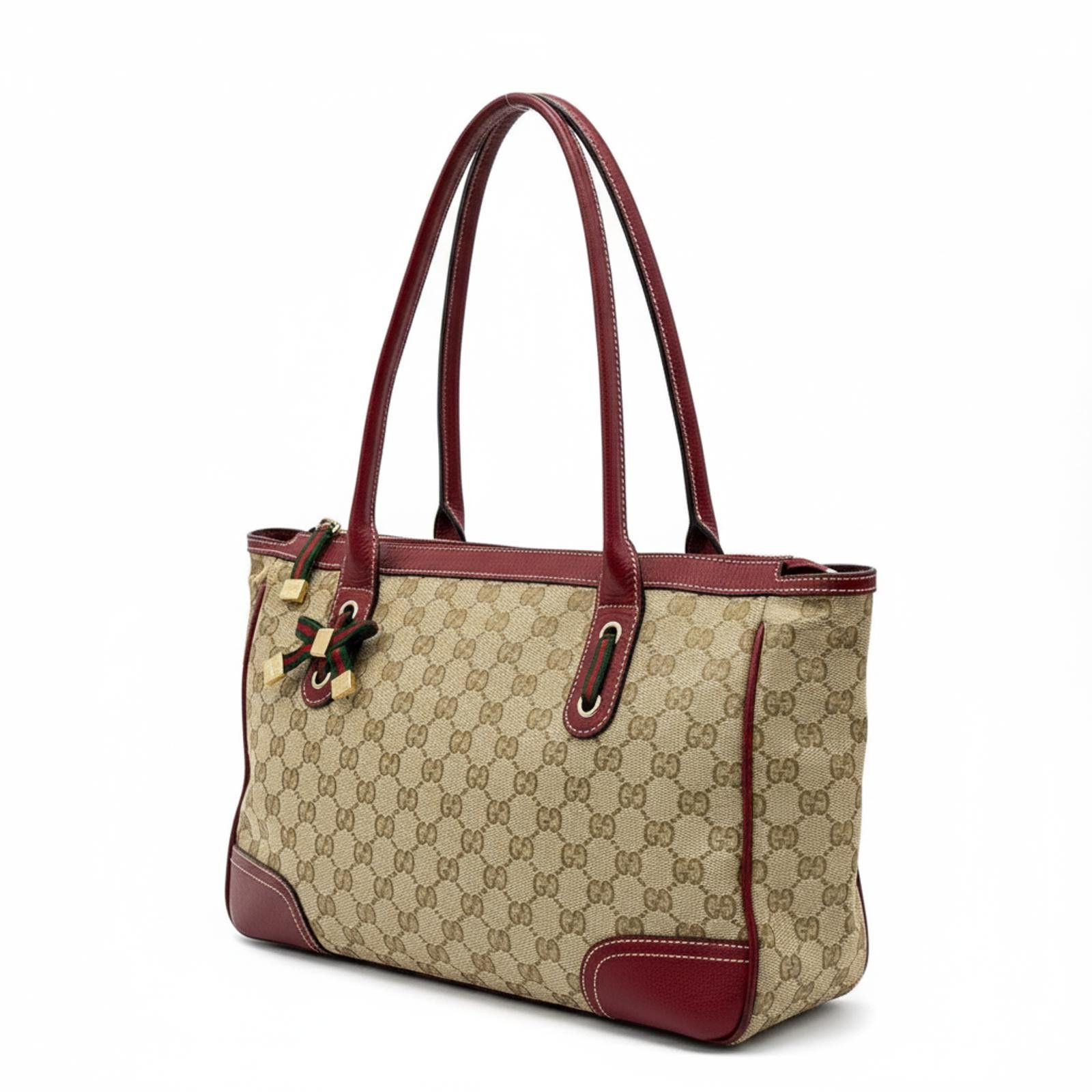 Gucci Gucci - Beige Burgundy GG Canvas Tote Bag Size ONE SIZE - 1 Thumbnail