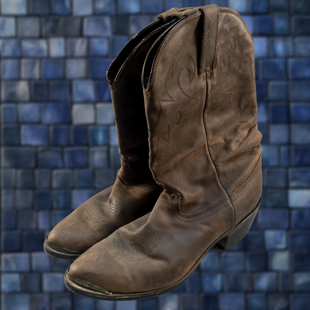 Durango Durango Mens Western Boots 9M Brown Leather RD542 Pointed Toe Mid-Calf Pull On Embroidered Shaft VINTAGE? No Size US 9 / EU 42 - 1 Thumbnail