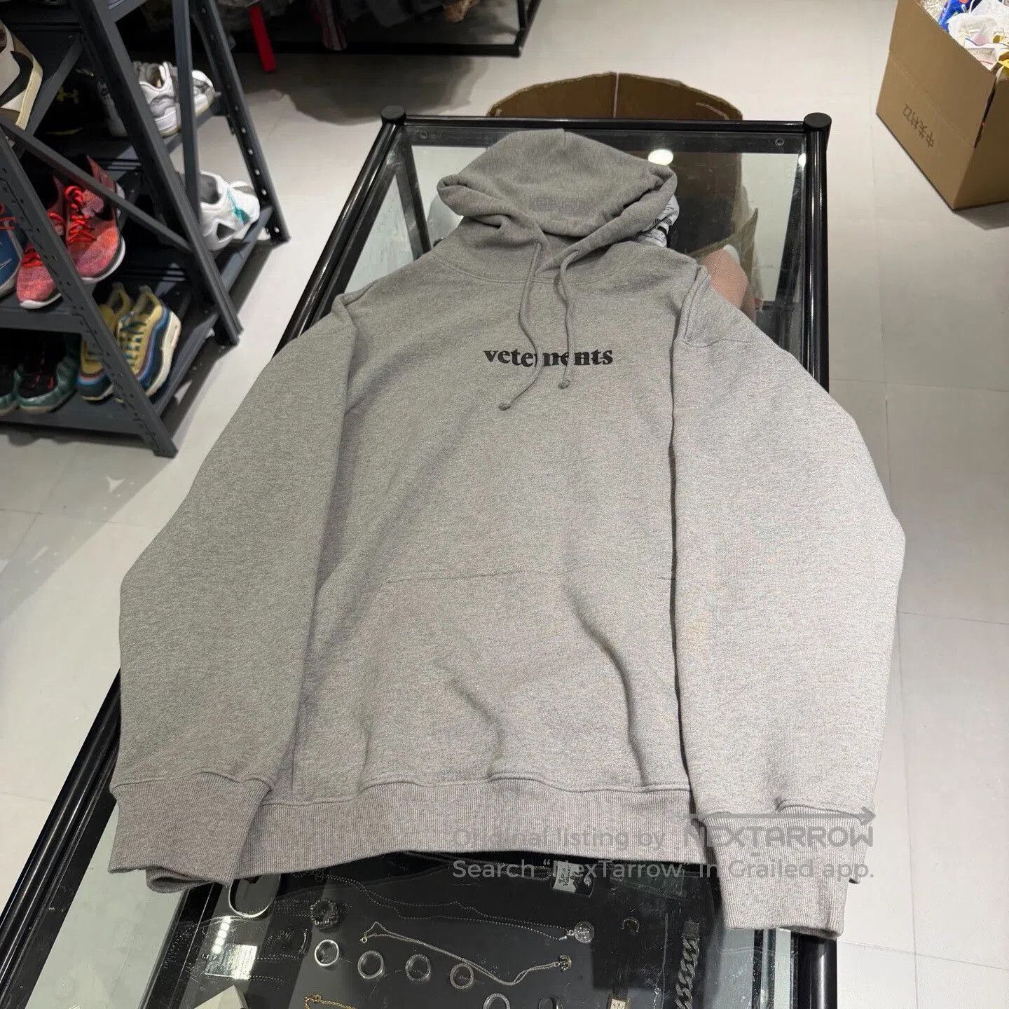 Vetements Gray Letter Hoodie.