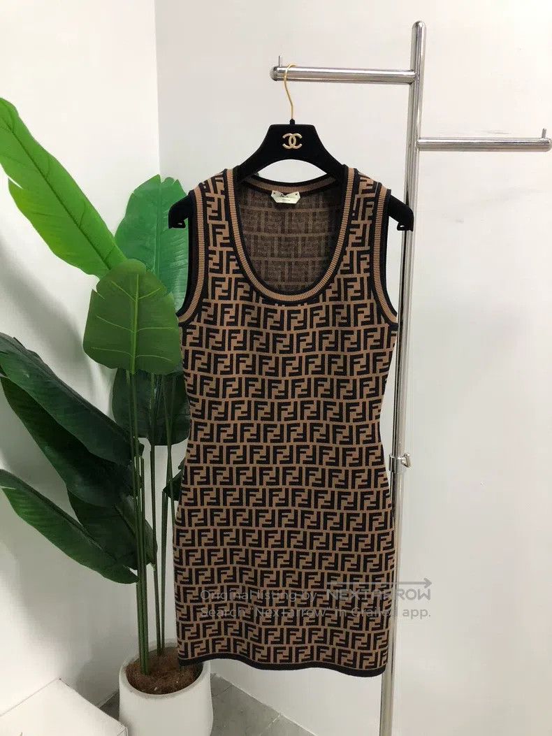 Fendi Fendi Embroidered Full Print Dress - Brown Size XS / US 0-2 / IT 36-38 - 1 Thumbnail