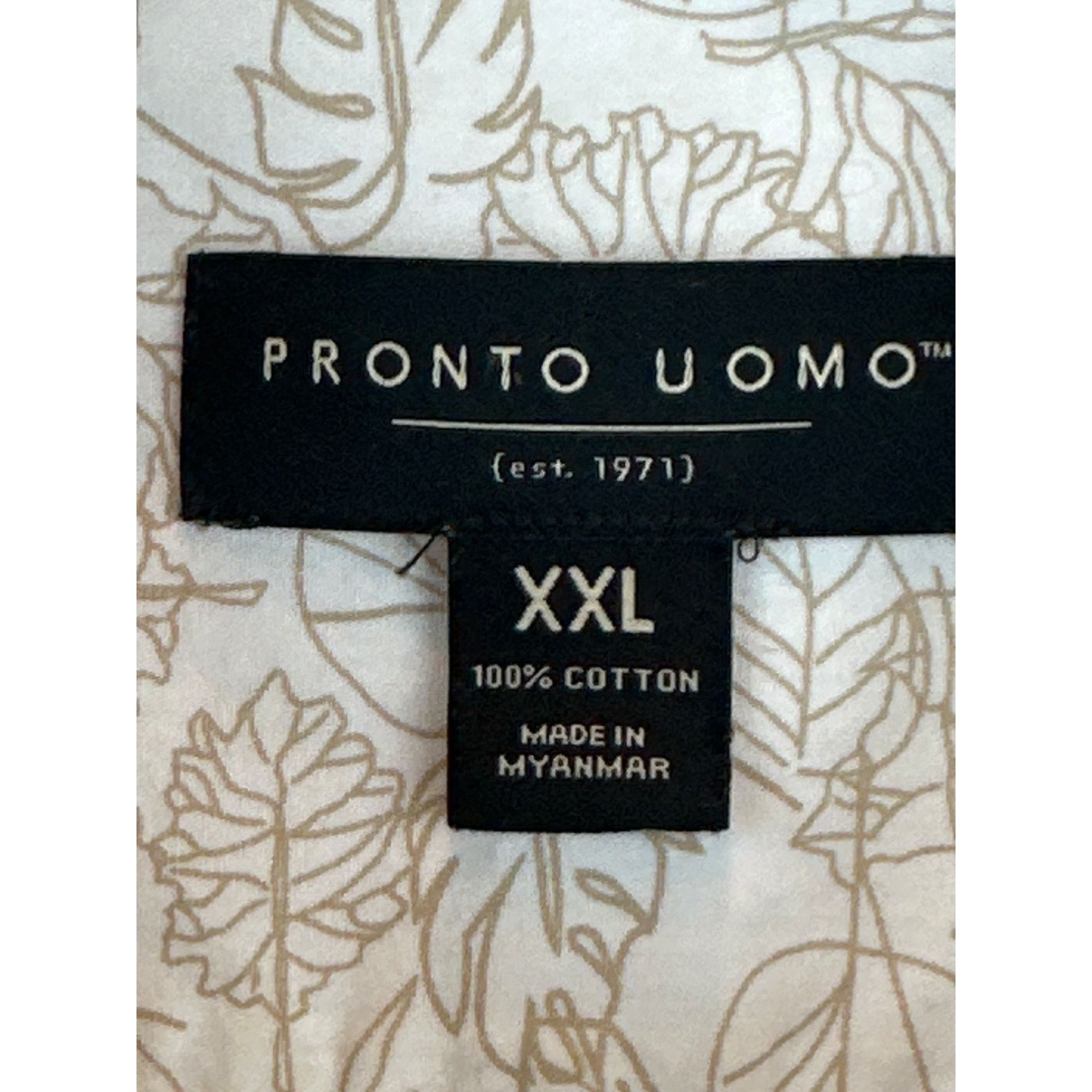 Pronto Uomo Pronto Uomo Mens XXL Beige Leaf Print Short-Sleeve Button-Up Size US XXL / EU 58 / 5 - 2 Thumbnail