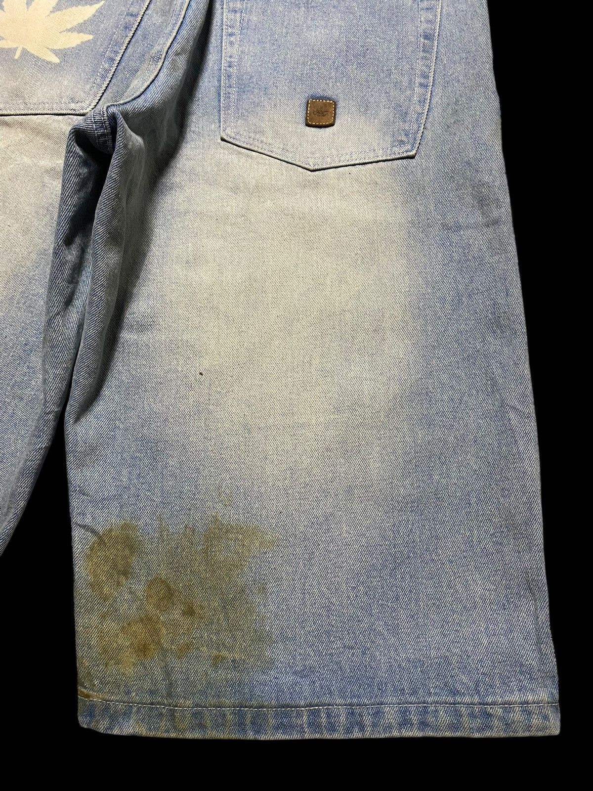 Bob Marley Baggy Vintage Hemp Blue Denim Shorts With Unique Stains Find Size US 31 - 7 Thumbnail