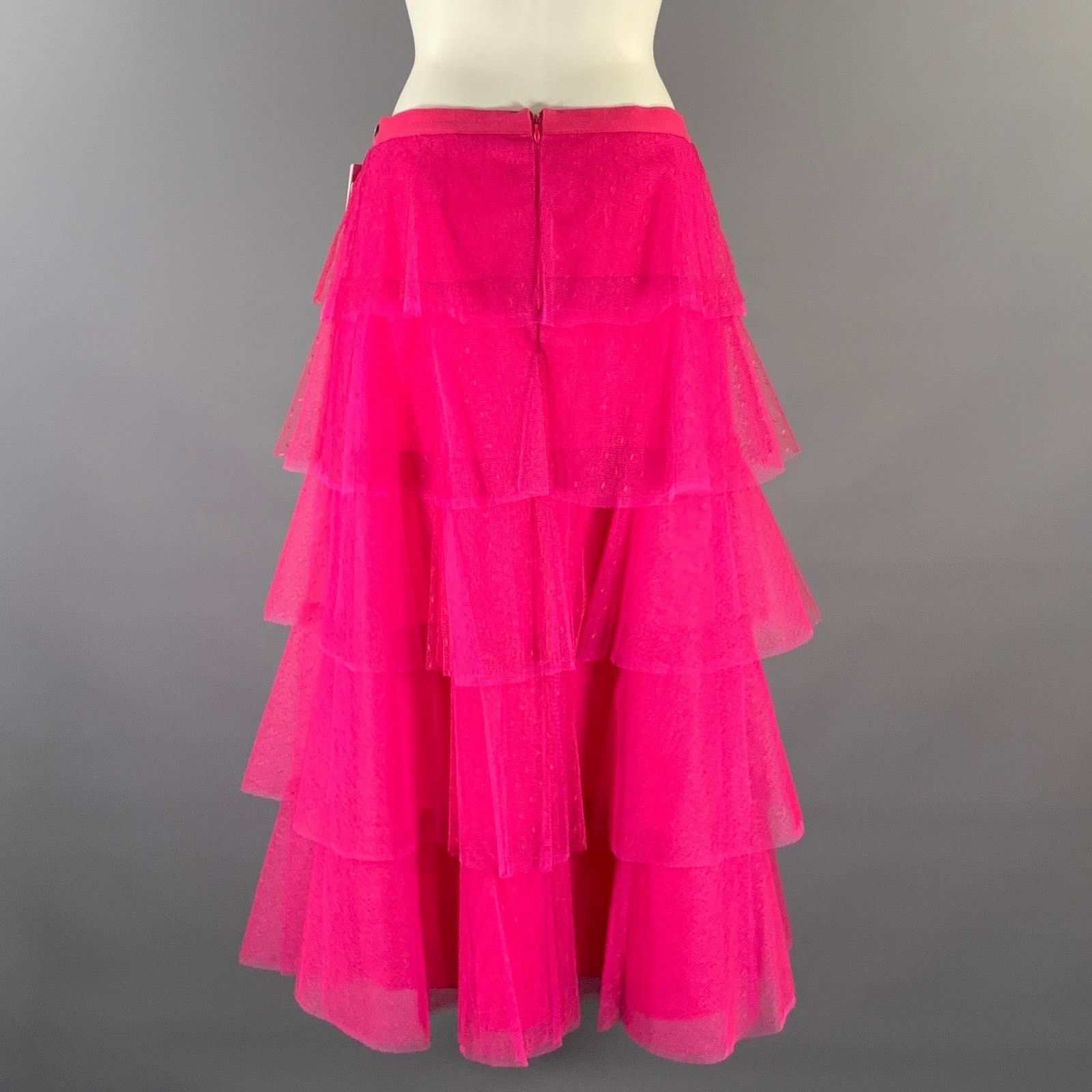 RED Valentino RED VALENTINO Size 6 Pink Polyamide Ruffled A-Line Skirt Size 32" / US 10 / IT 46 - 2 Thumbnail