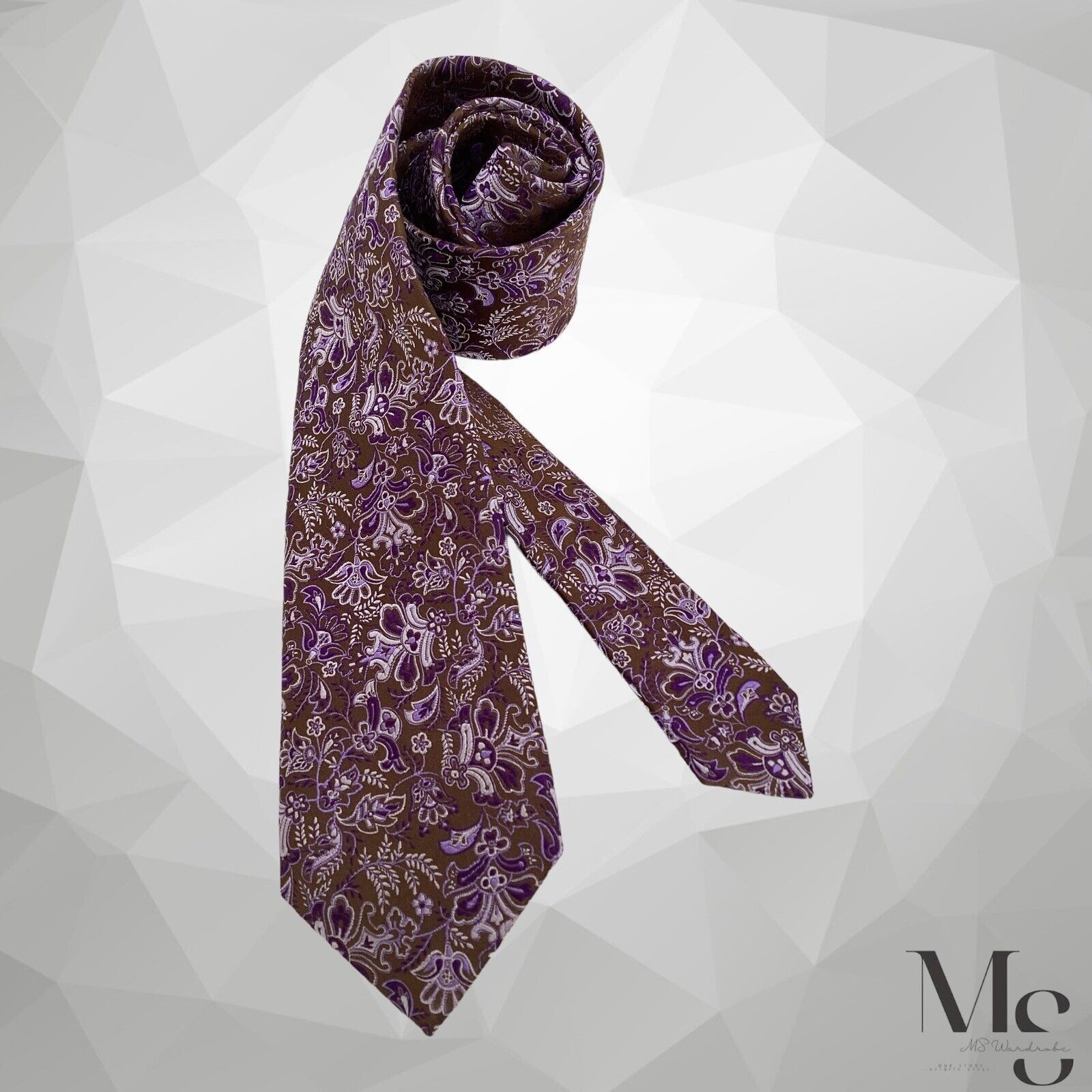 Eton ETON Brown Purple Floral Luxury Silk Tie Made in England W: Size ONE SIZE - 3 Thumbnail