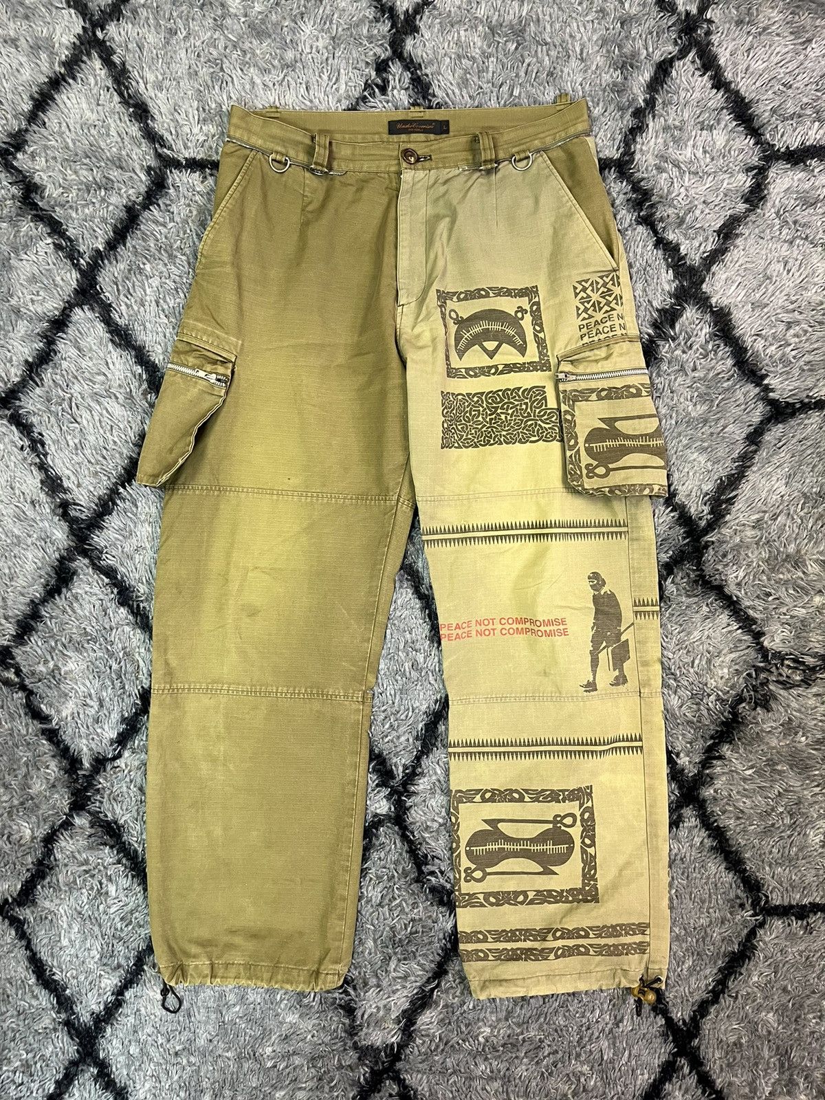 Image of Undercover Ss03 Scab Asymmetrical Cargo Pants | L in Green, Men's (Size 33)