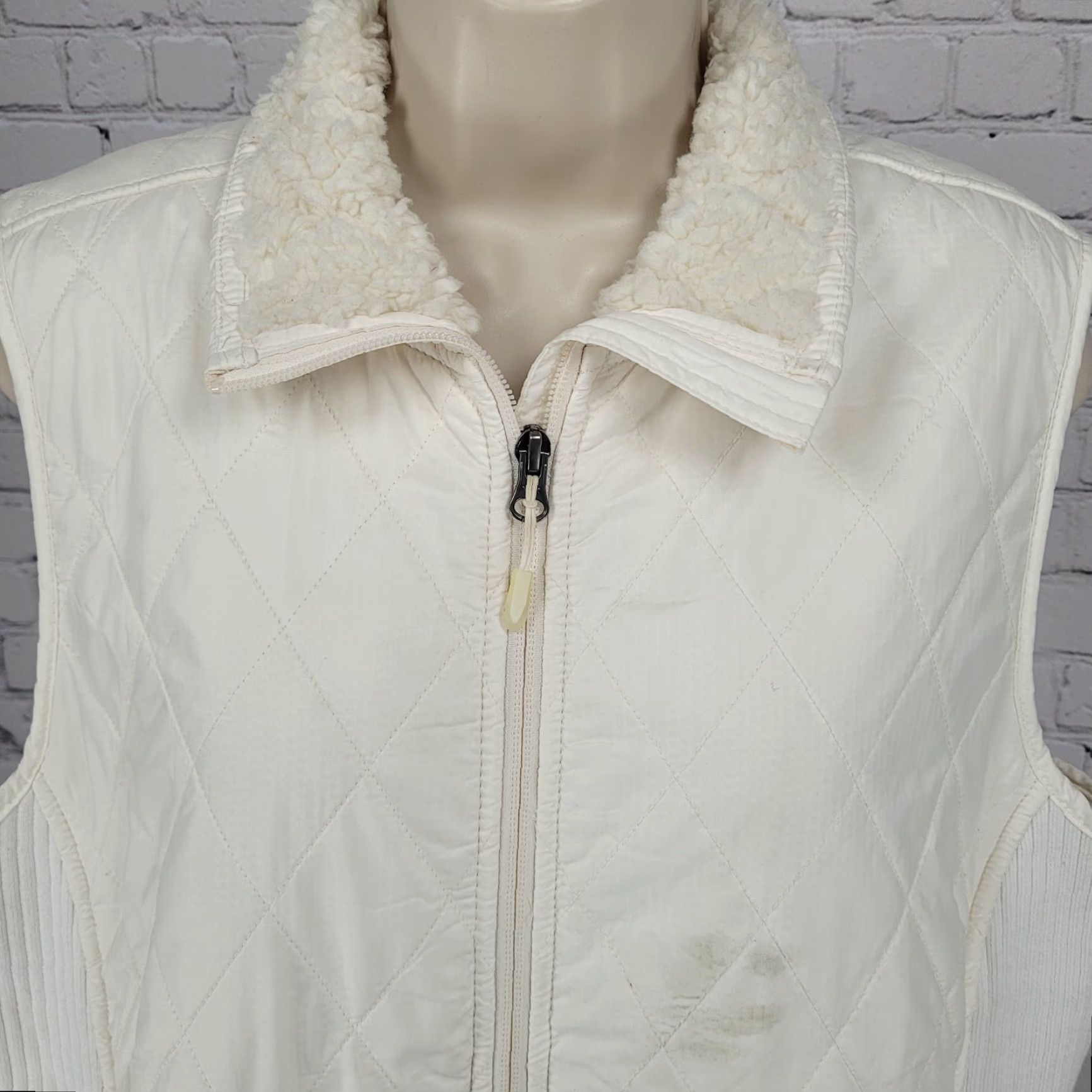 Vintage LL Bean Ivory Quilted Sherpa Lined Knit Stretch Side Panels Full Zip Vest XL Size XL / US 12-14 / IT 48-50 - 4 Thumbnail