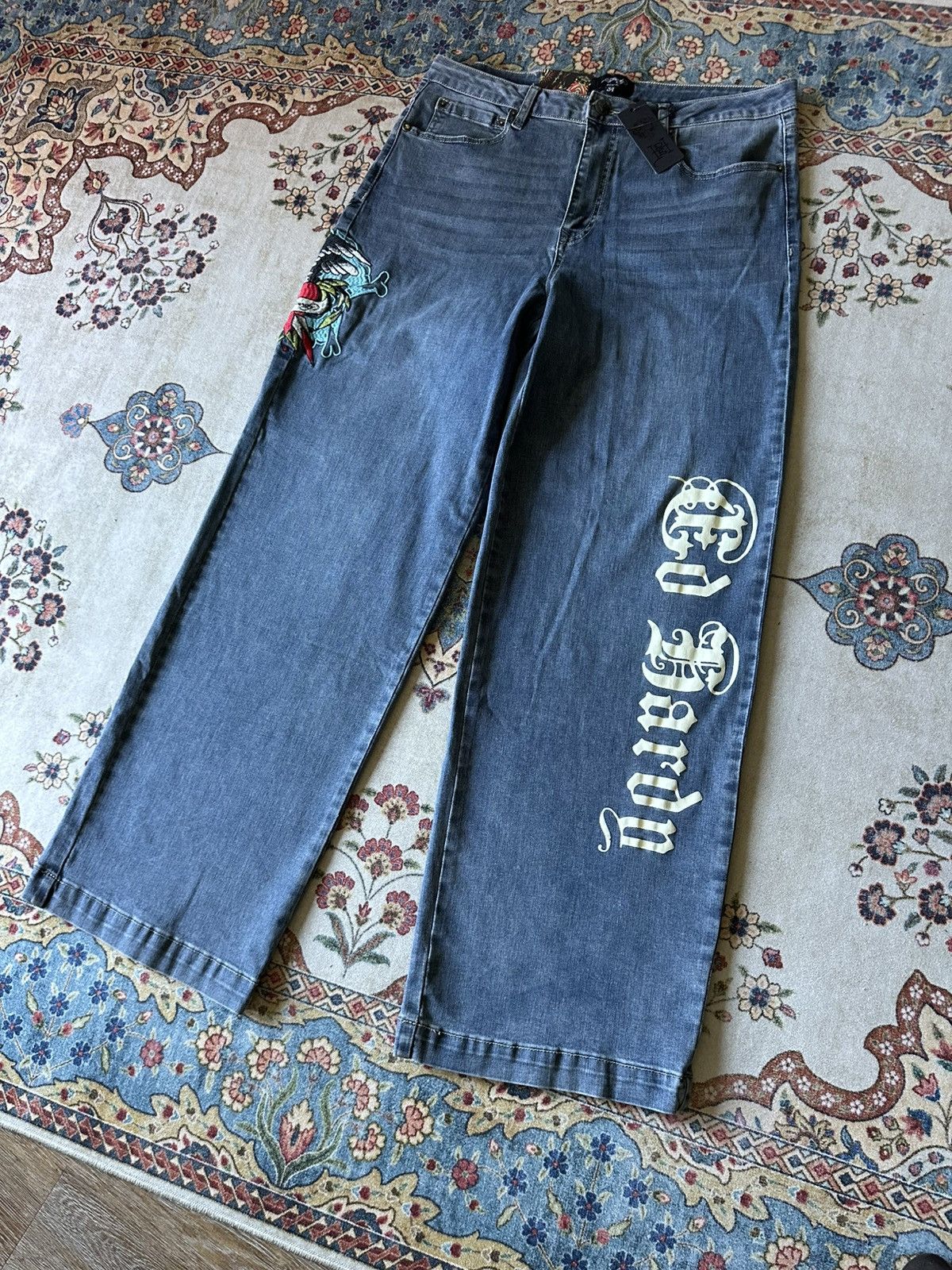 Ed Hardy Ed Hardy Embroidered Baggy Jeans Size US 34 / EU 50 - 2 Thumbnail