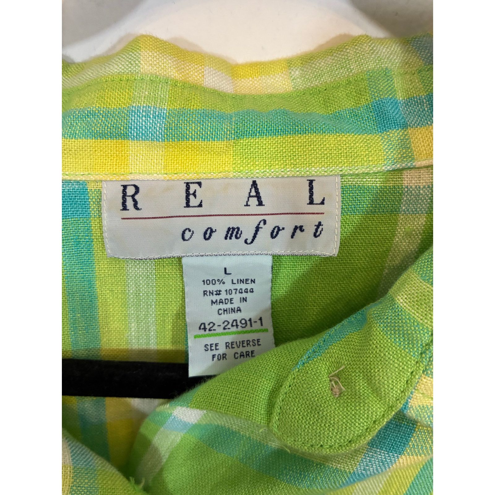 Other Real Comfort Green Linen Plaid Shirt Lightweight Button L Size L / US 10 / IT 46 - 4 Thumbnail