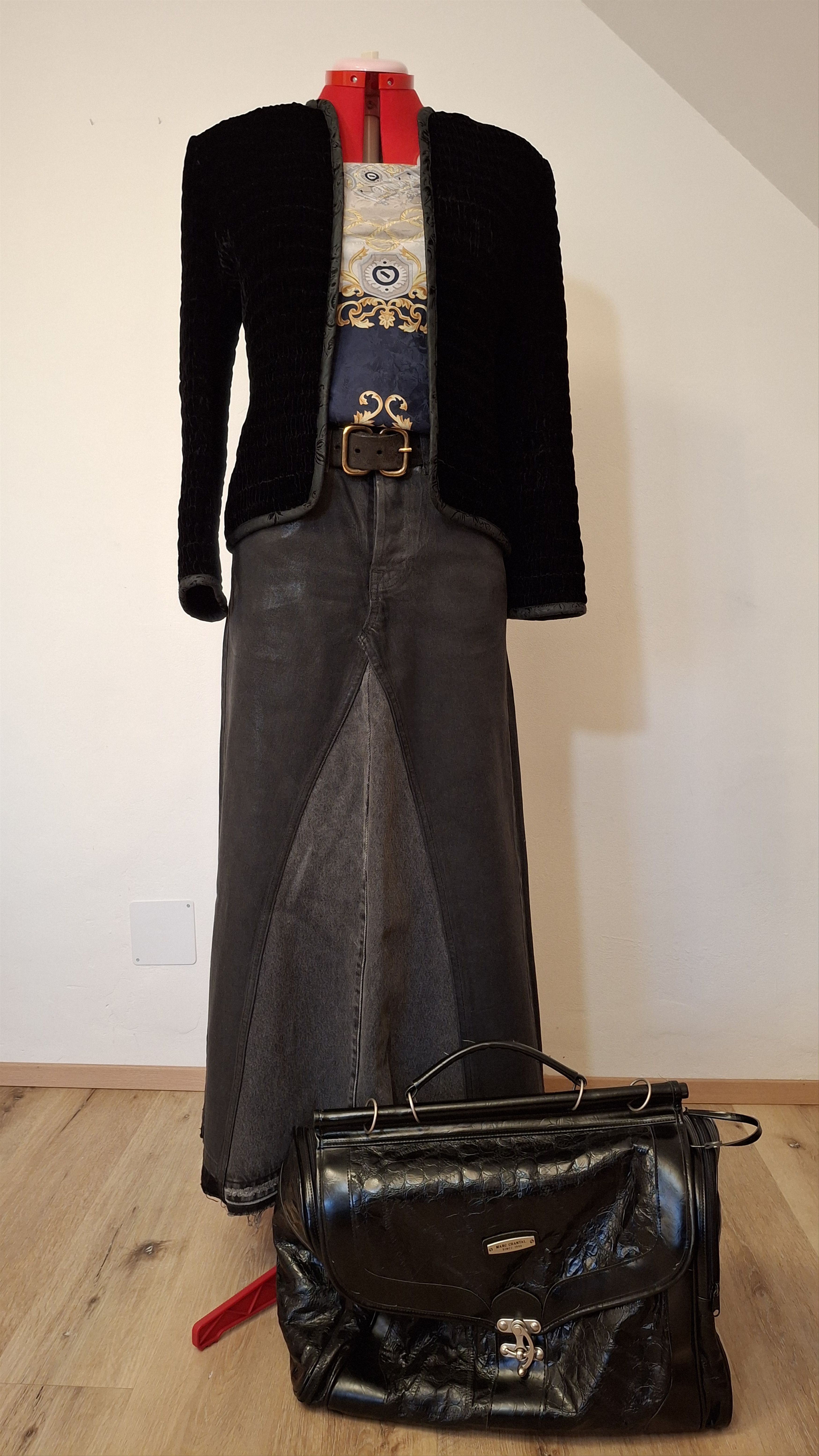 Handmade ​Custom Waxed Denim 1/1 Reconstructed Maxi Skirt M Size 32" / US 10 / IT 46 - 7 Thumbnail