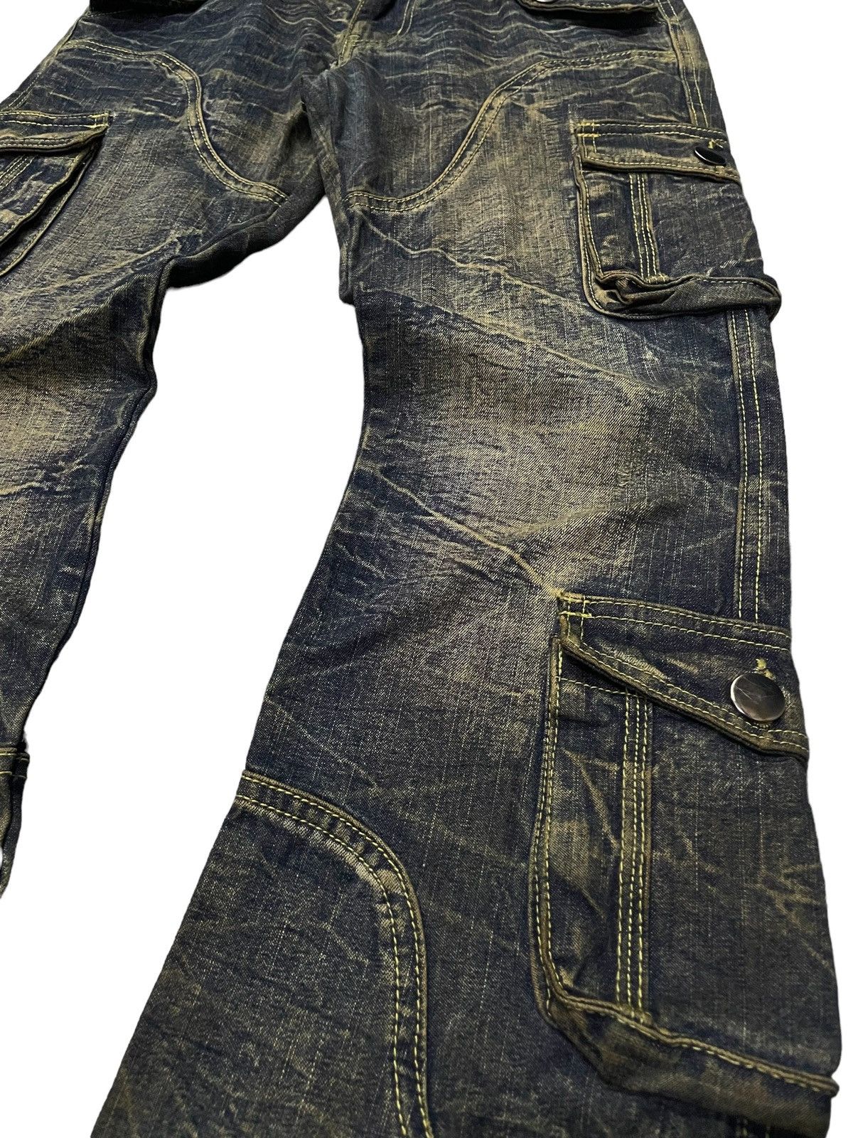 If Six Was Nine × LOWBOX × Le Grande Bleu (L.G.B.) Lowbox Japan Asymmetrical Mud Wash Flared Frayed Cargo Jeans Size US 30 / EU 46 - 7 Thumbnail