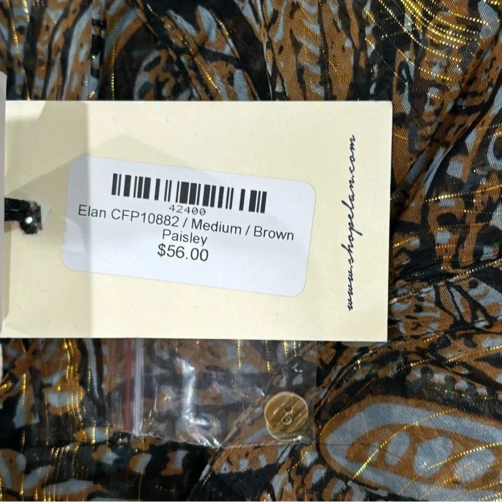 ELAN Elan Sheer Paisley Blouse with Metallic Gold NWT Size M / US 6-8 / IT 42-44 - 4 Thumbnail