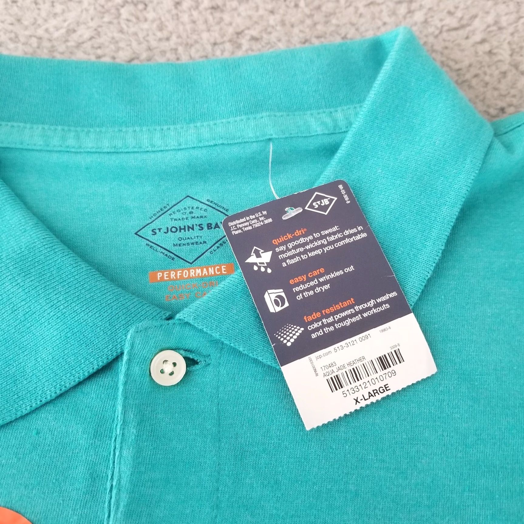 Vintage St Johns Bay Polo Shirt Mens XL Aqua Blue Performance Knit Casual Golf Rugby Shirt Size US XL / EU 56 / 4 - 3 Thumbnail