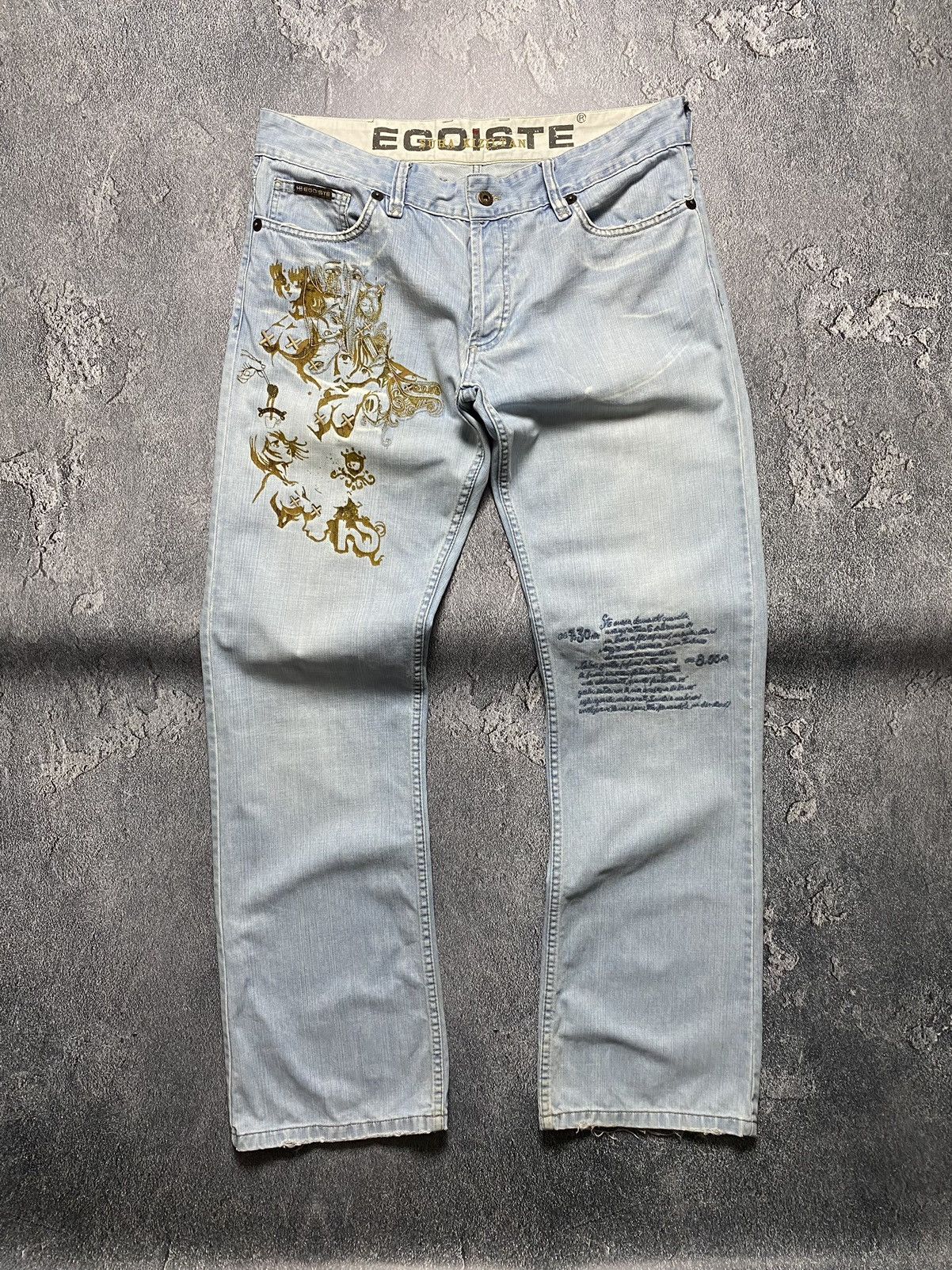 Anime × Japanese Brand Egoiste VNTG Embroidered Pulls Flare Y2K Jeans Pants Size US 34 / EU 50 - 2 Thumbnail