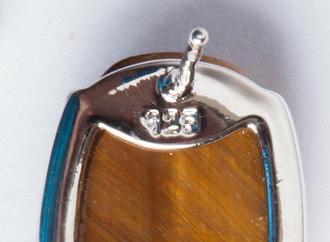 Designer Sterling Silver Oval Cabochon Tiger Eye Earrings Size ONE SIZE - 3 Thumbnail