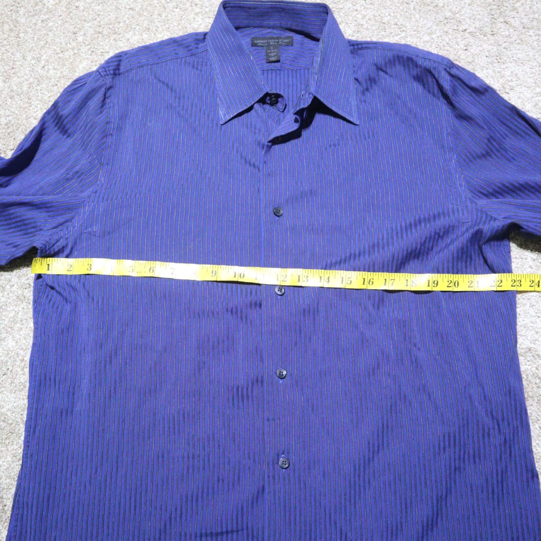 Express Express Shirt Striped Long Sleeve Button-Down 16.5 Blue 16.5 Mens Regular Shirt Size US L / EU 52-54 / 3 - 4 Thumbnail