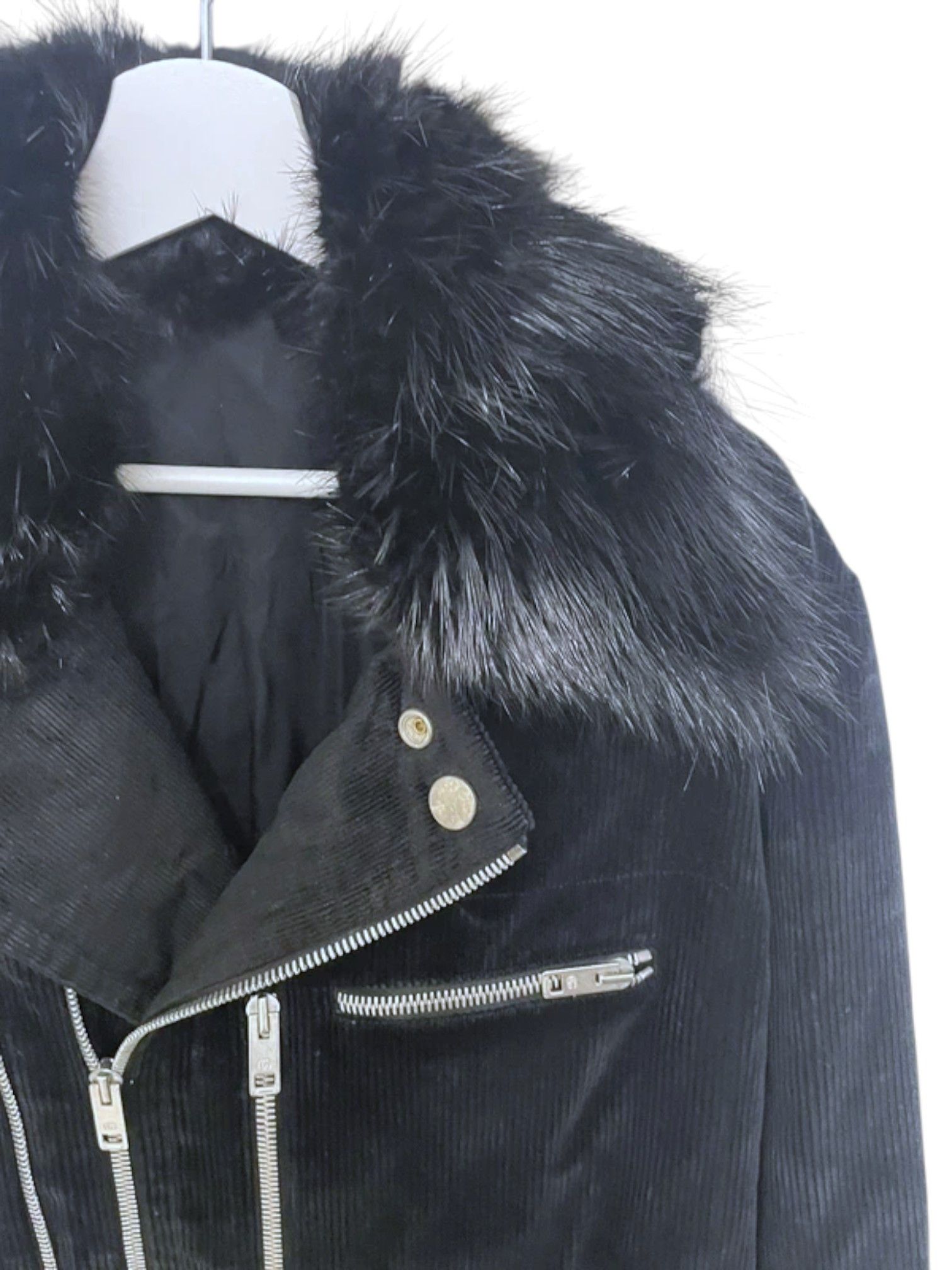 Gucci Gucci Black Corduroy Biker Jacket with Fur Collar, Italy Size US S / EU 44-46 / 1 - 2 Thumbnail