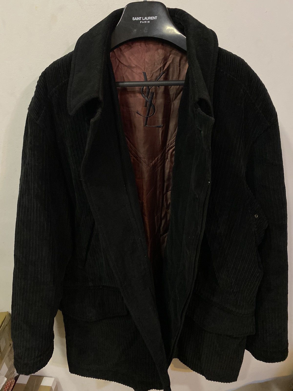Yves Saint Laurent 90s Corduroy Black YSL Jacket Coat Warm Winter Parka Size US L / EU 52-54 / 3 - 17 Thumbnail